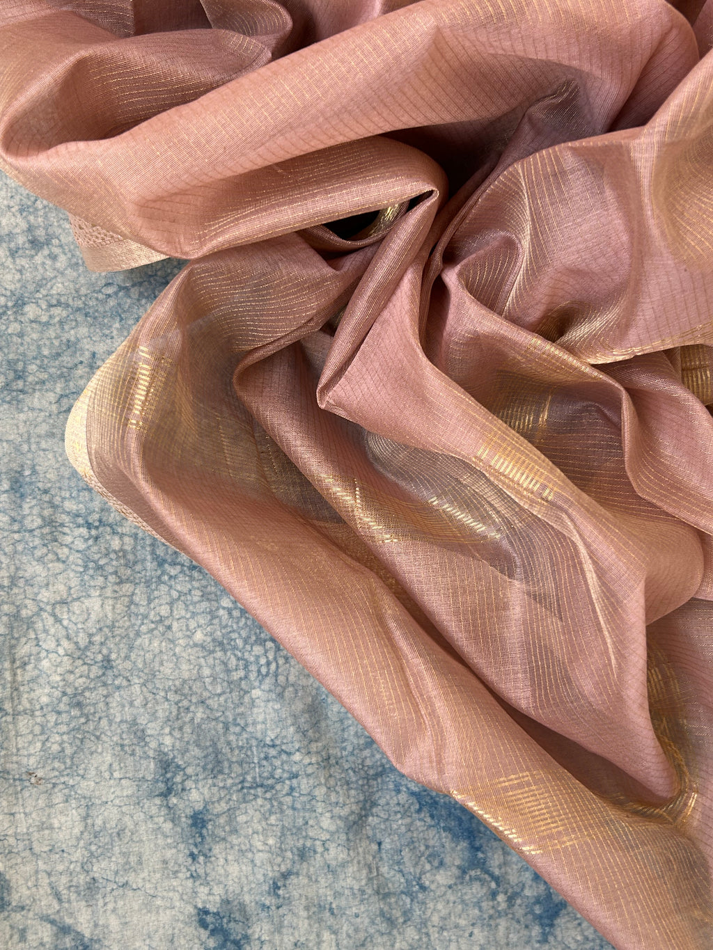 Handwoven Maheshwari Kurta Dupatta Set - Antique Rose Gold