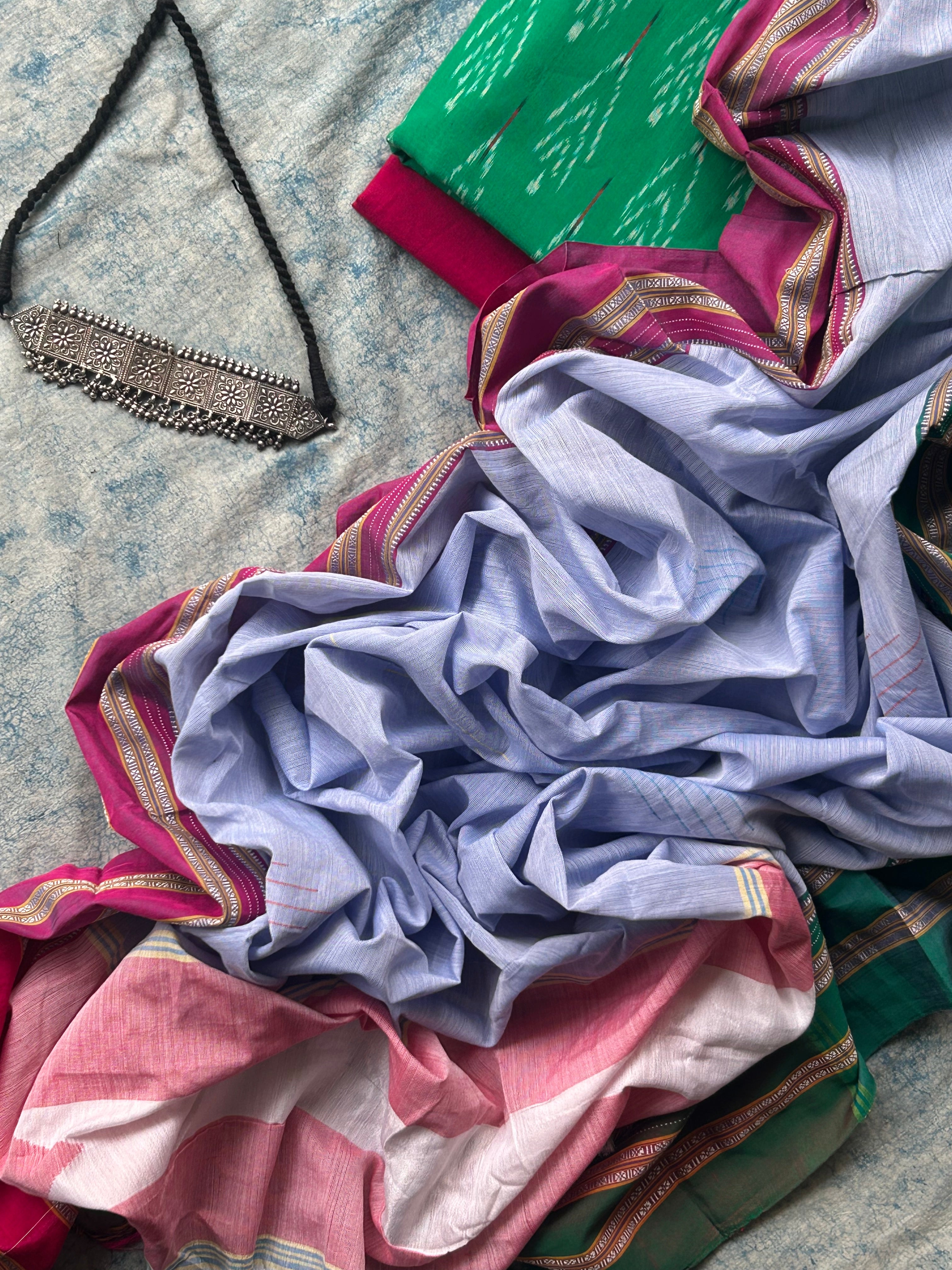 Kadambari - Handwoven Telangana cotton and Ilkal Dupatta Set
