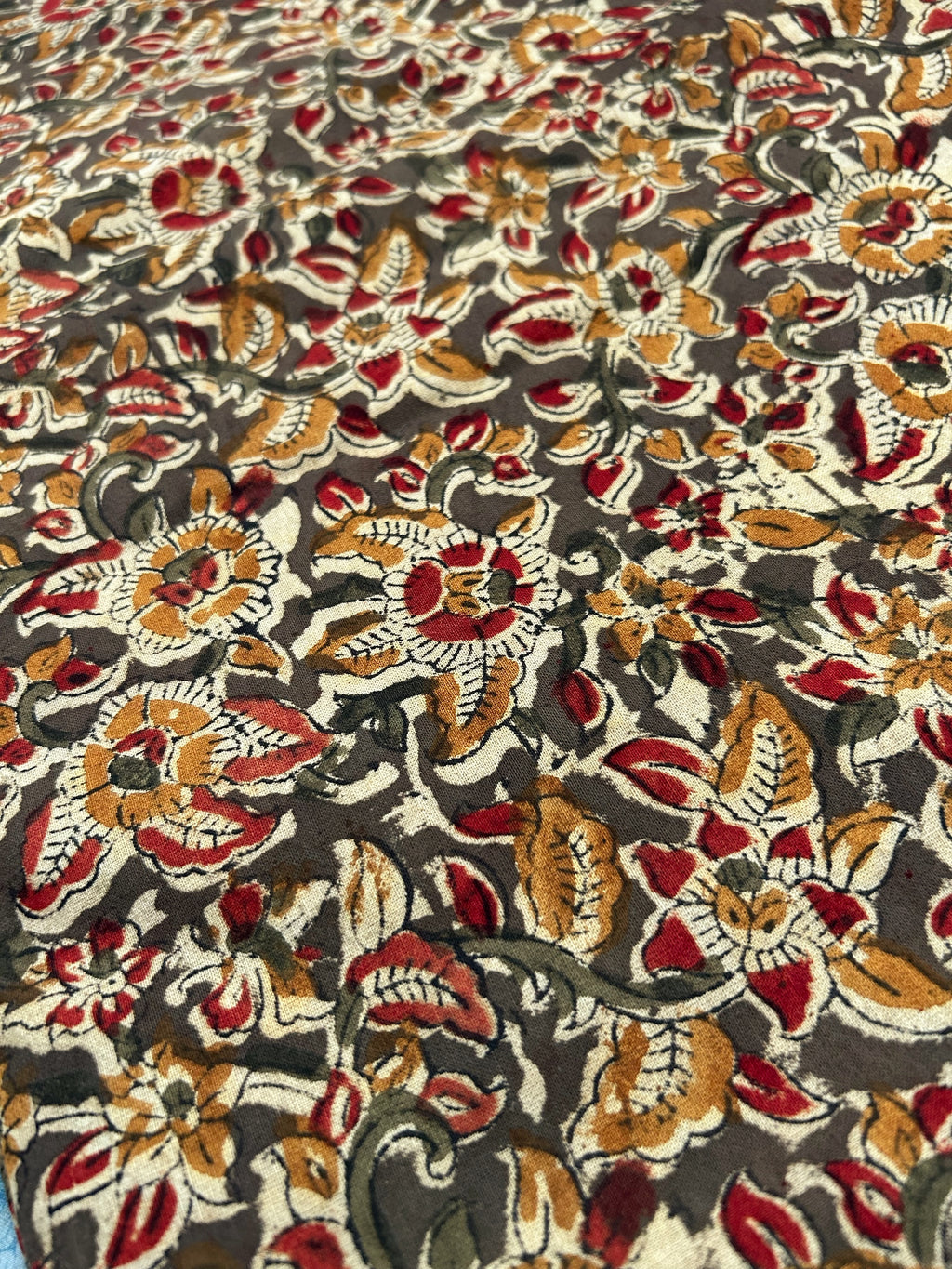 Pedana Hand Block Printed Kalamkari Natural Dyed Cotton Fabric Kurta -Olive Green