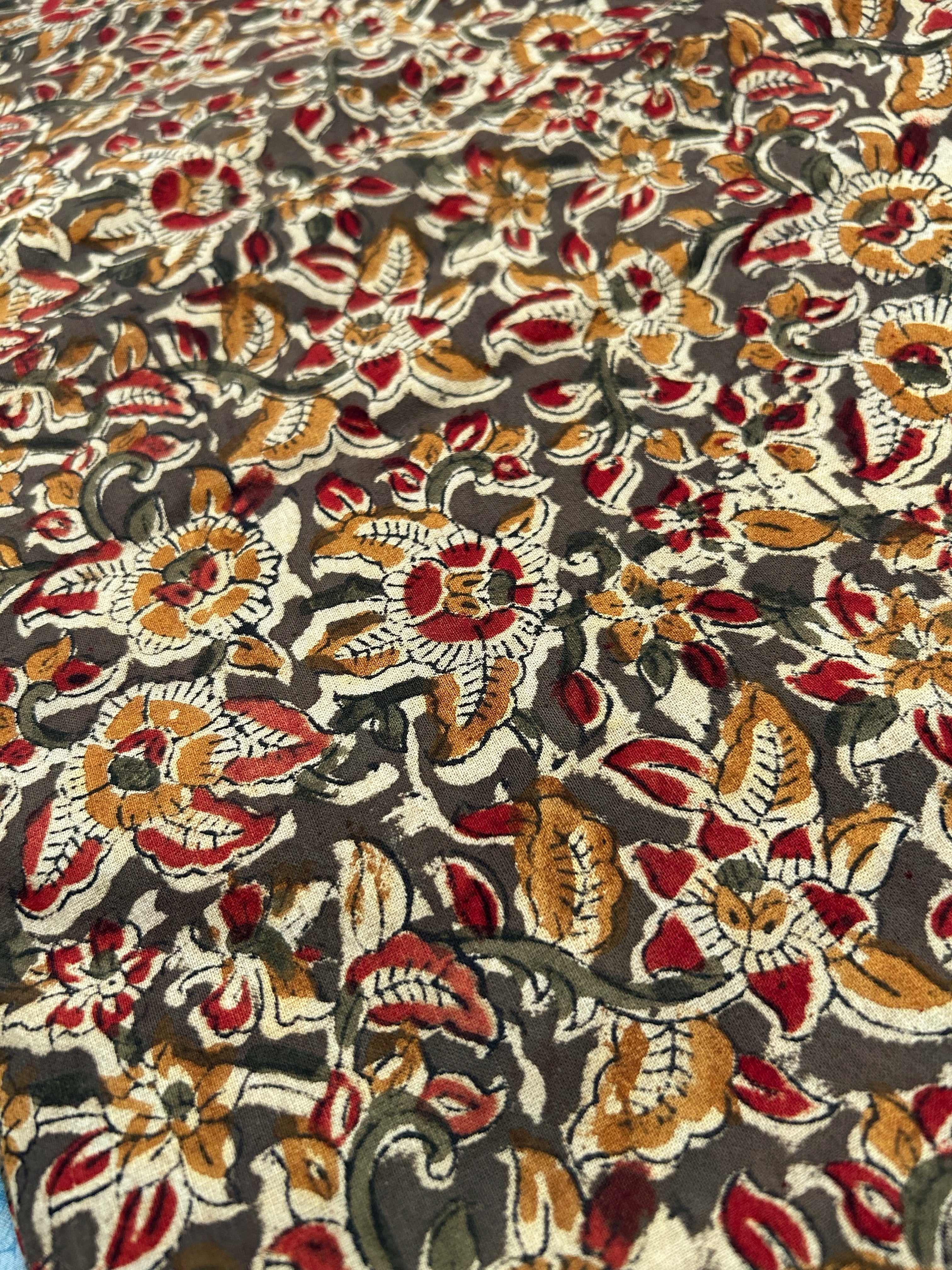 Pedana Hand Block Printed Kalamkari Natural Dyed Cotton Fabric Kurta -Olive Green