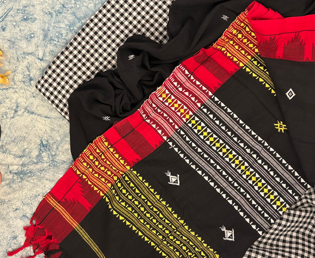 Handspun Handwoven Kotpad Suit Set -Black Checkered