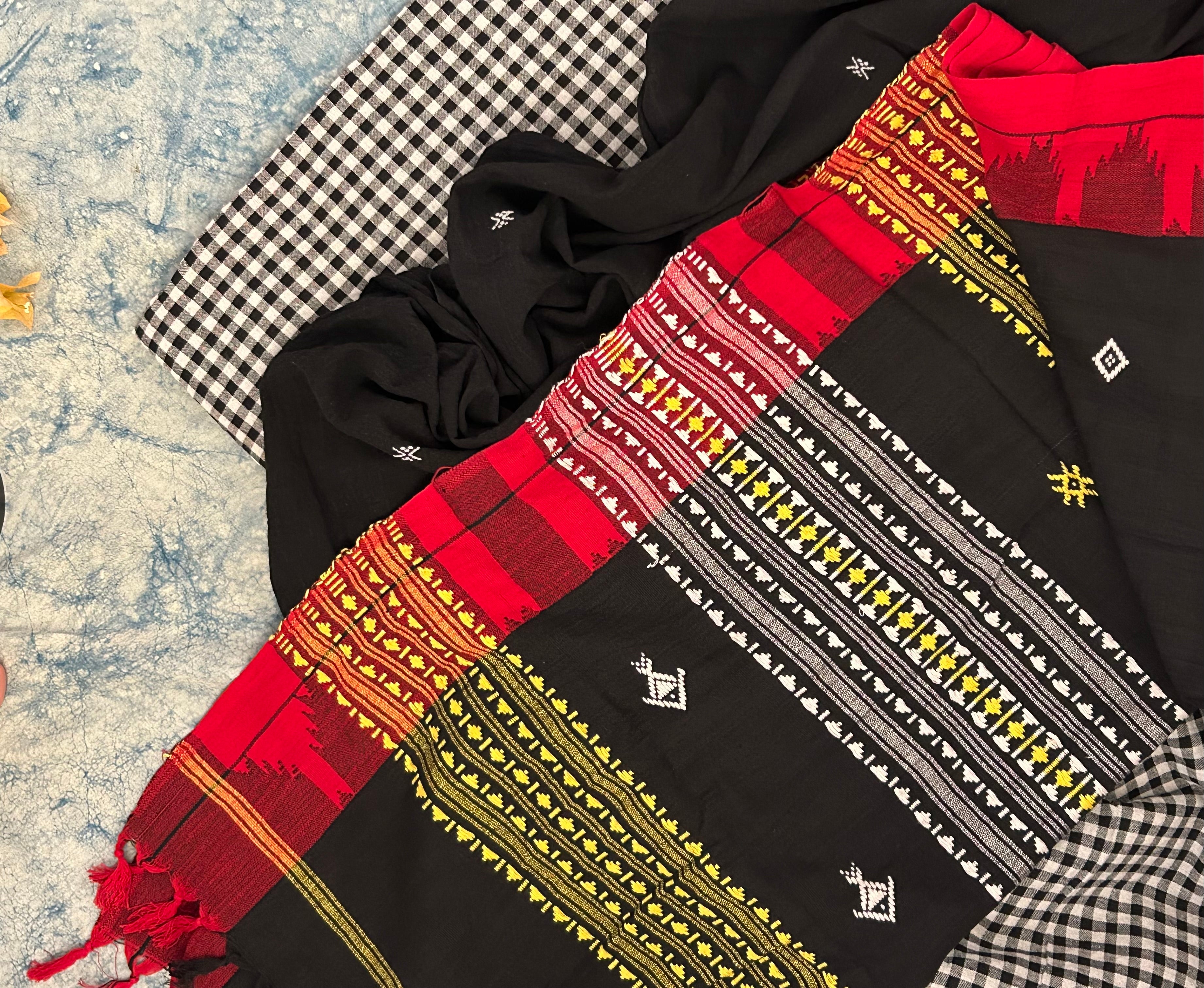 Handspun Handwoven Kotpad Suit Set -Black Checkered