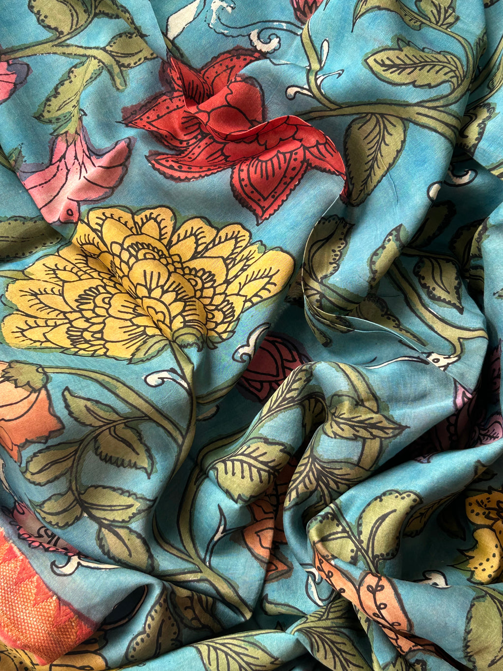 Ambari -Handwoven Hand-drawn Handpainted Pen Kalamkari Dupatta