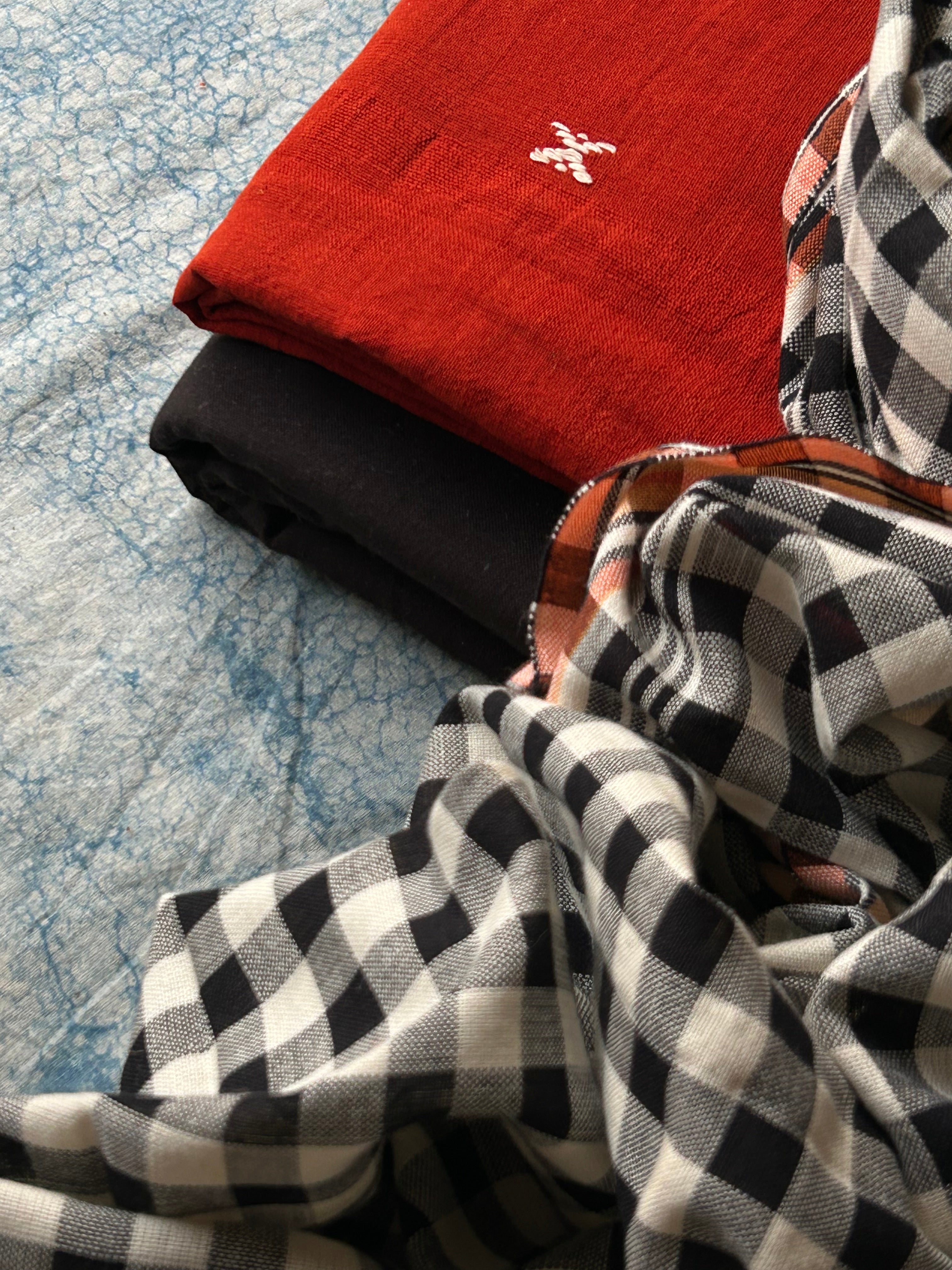 Handspun Handwoven Kotpad & Bhujodi Suit Set - Bright Orange
