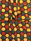 Handblock Printed Ajrakh Cotton - Turmeric Honeycomb (2.4m)
