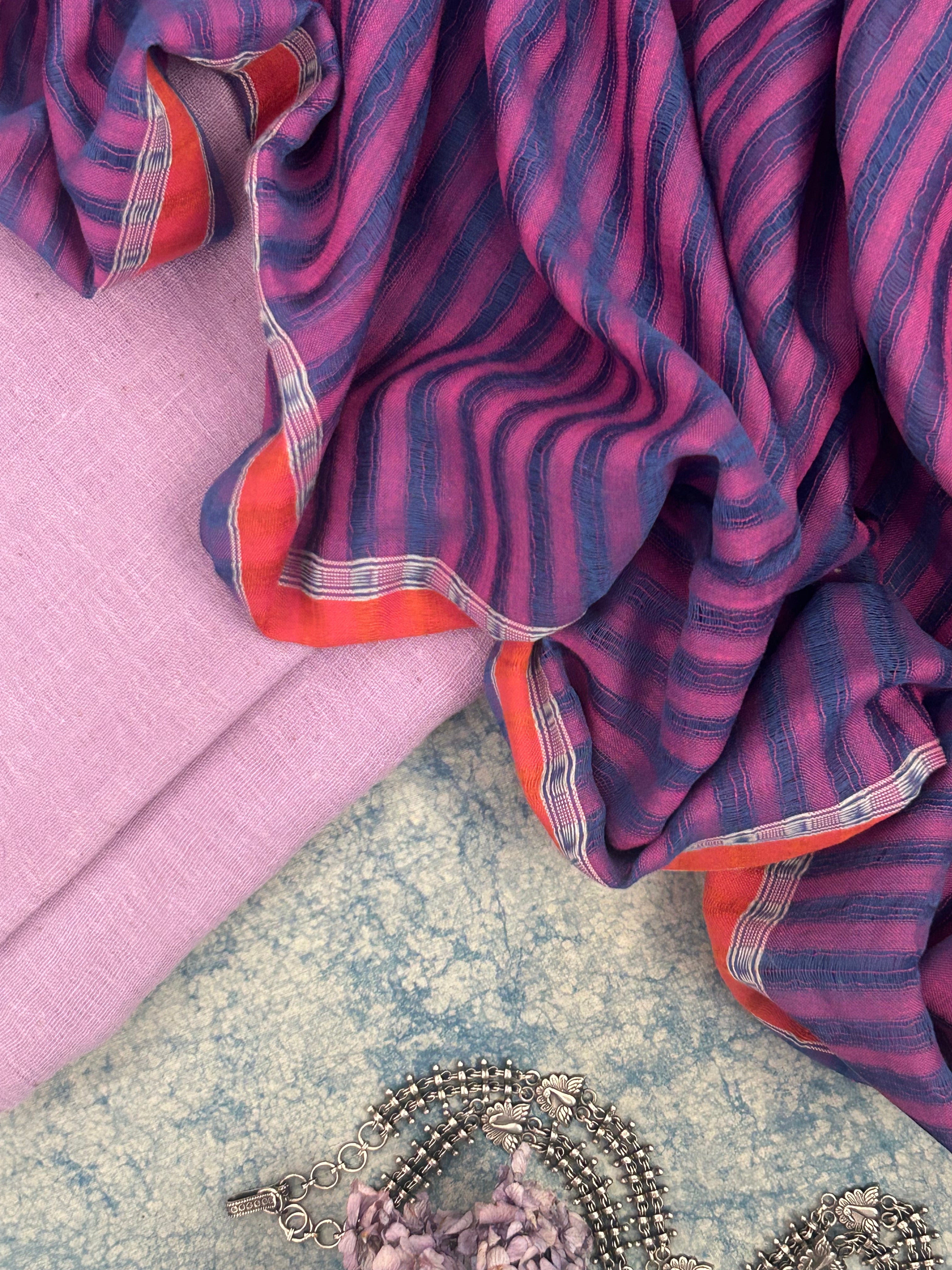 Handwoven Bhujodi Kala Cotton Set - Lavender