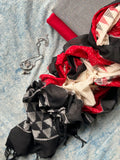 Handwoven Ikat Kurta Dupatta Set- Black and Red
