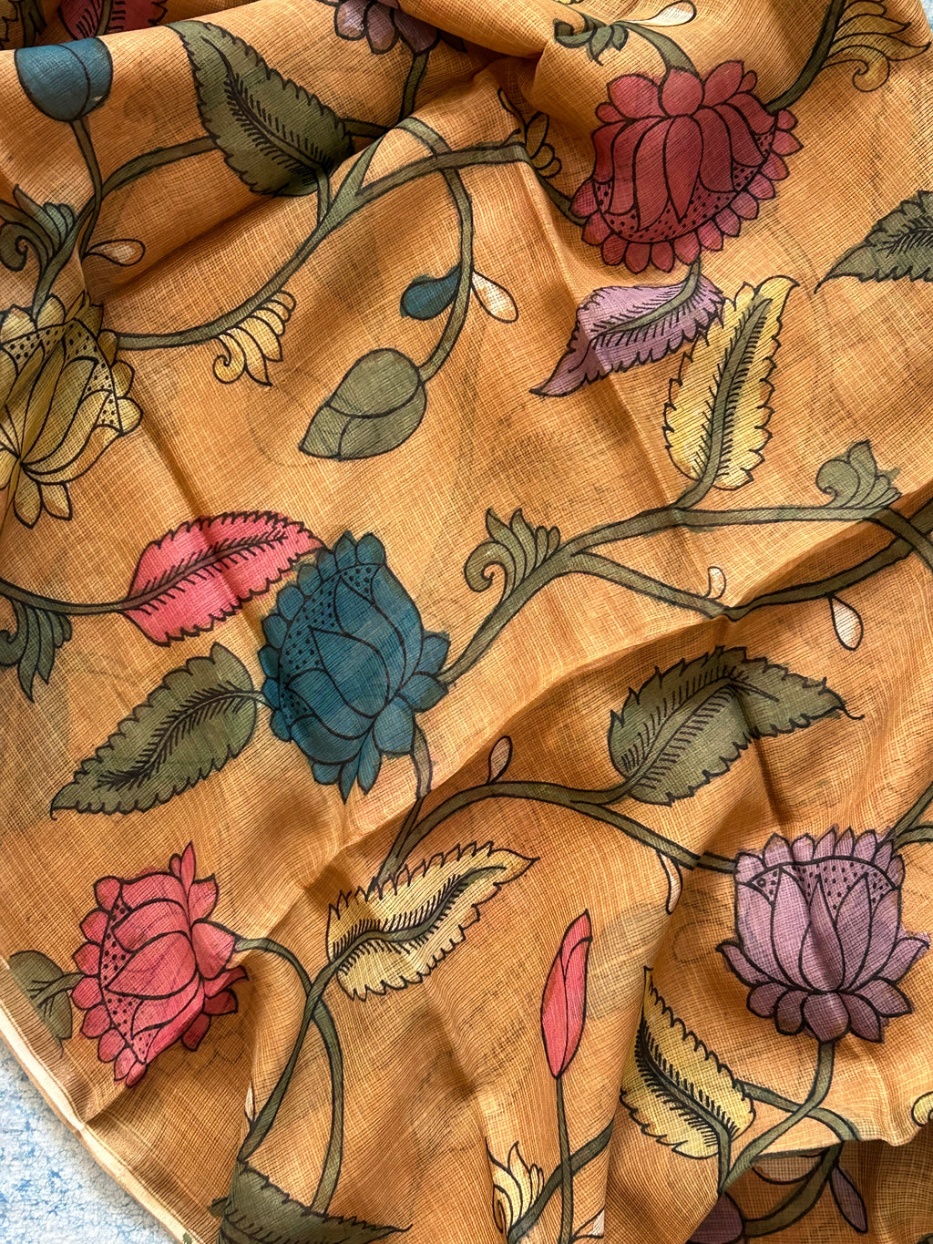 Shubha - Handwoven Hand-drawn Handpainted Pen Kalamkari Dupatta