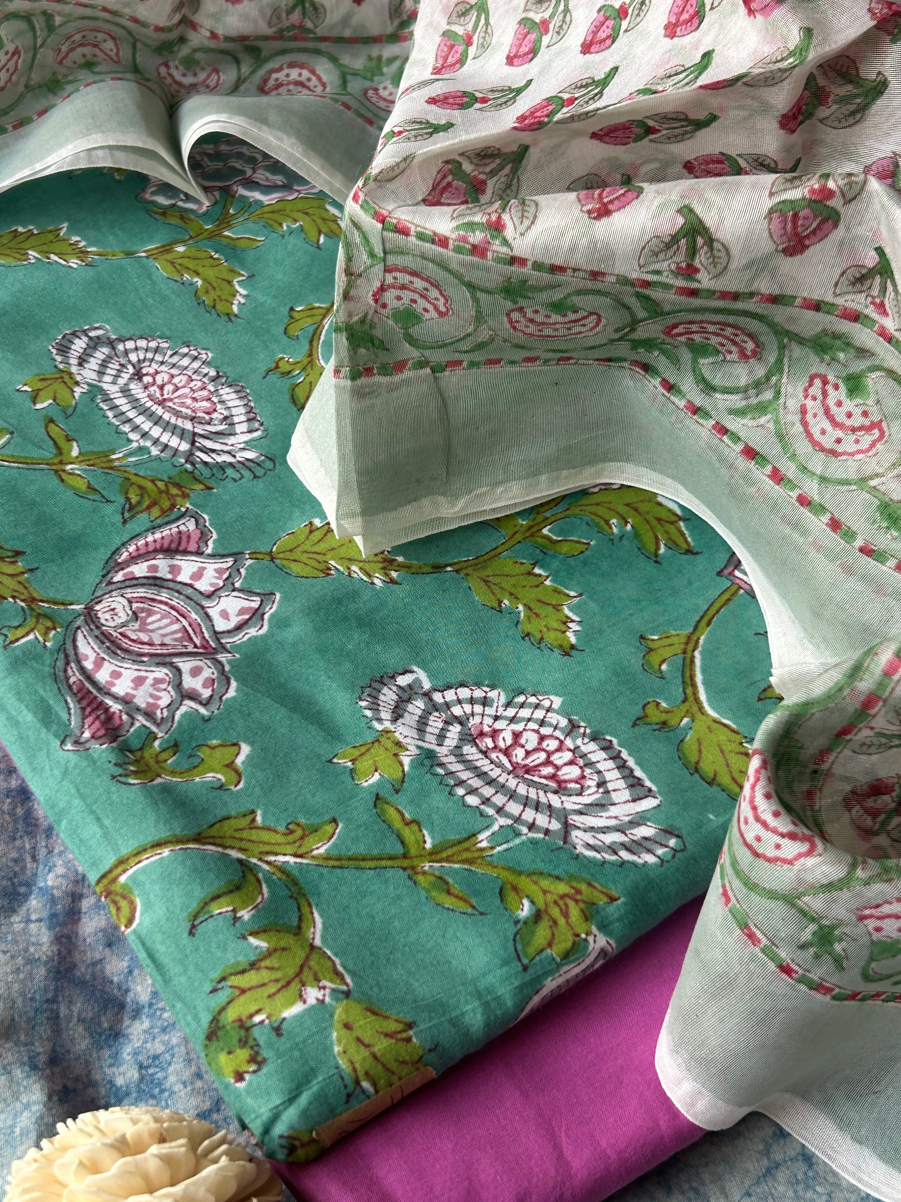 Handcrafted Cotton Suit Set - Sea Green