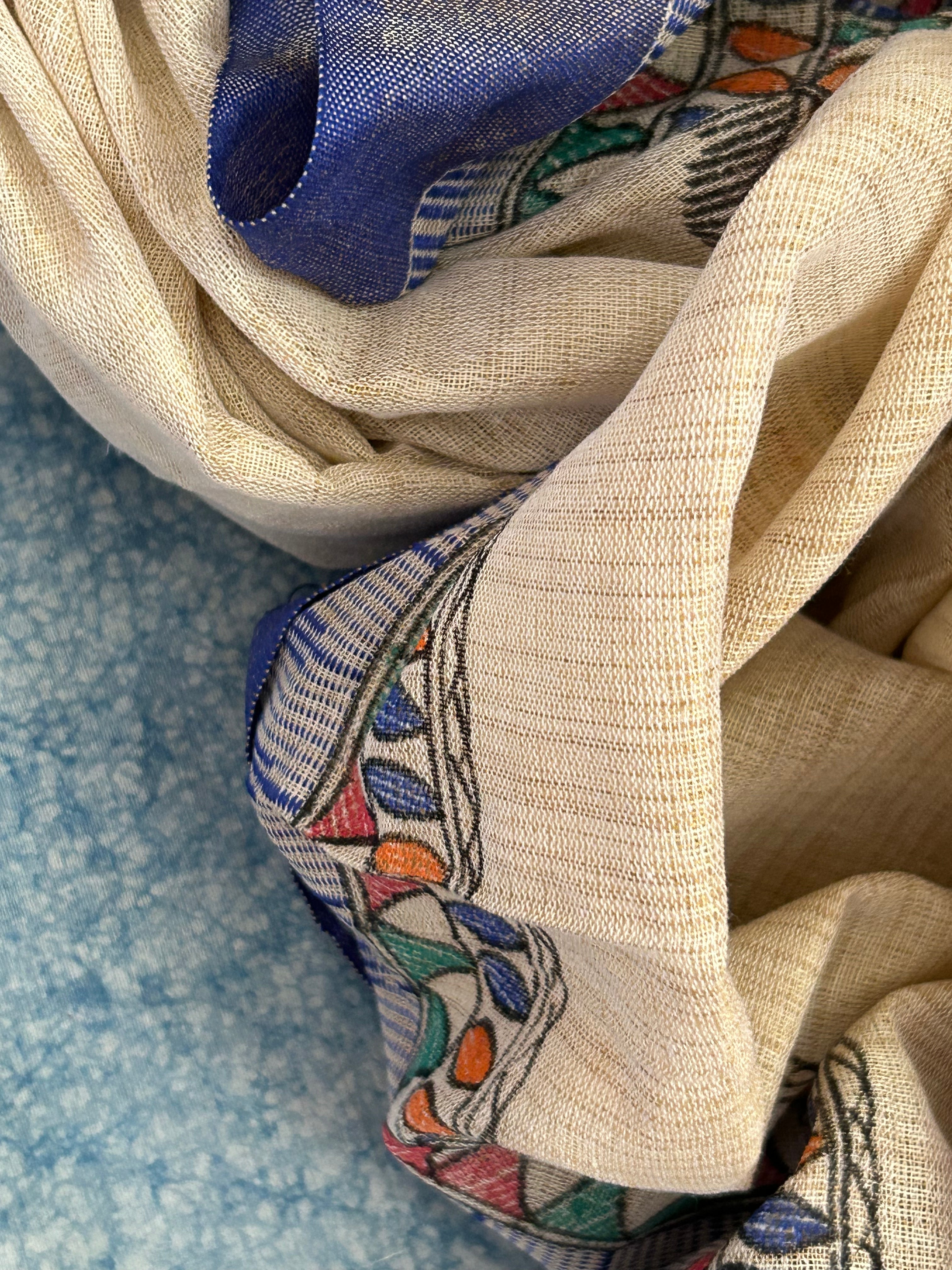 Madhubani Handpainted Cotton Silk Dupatta
