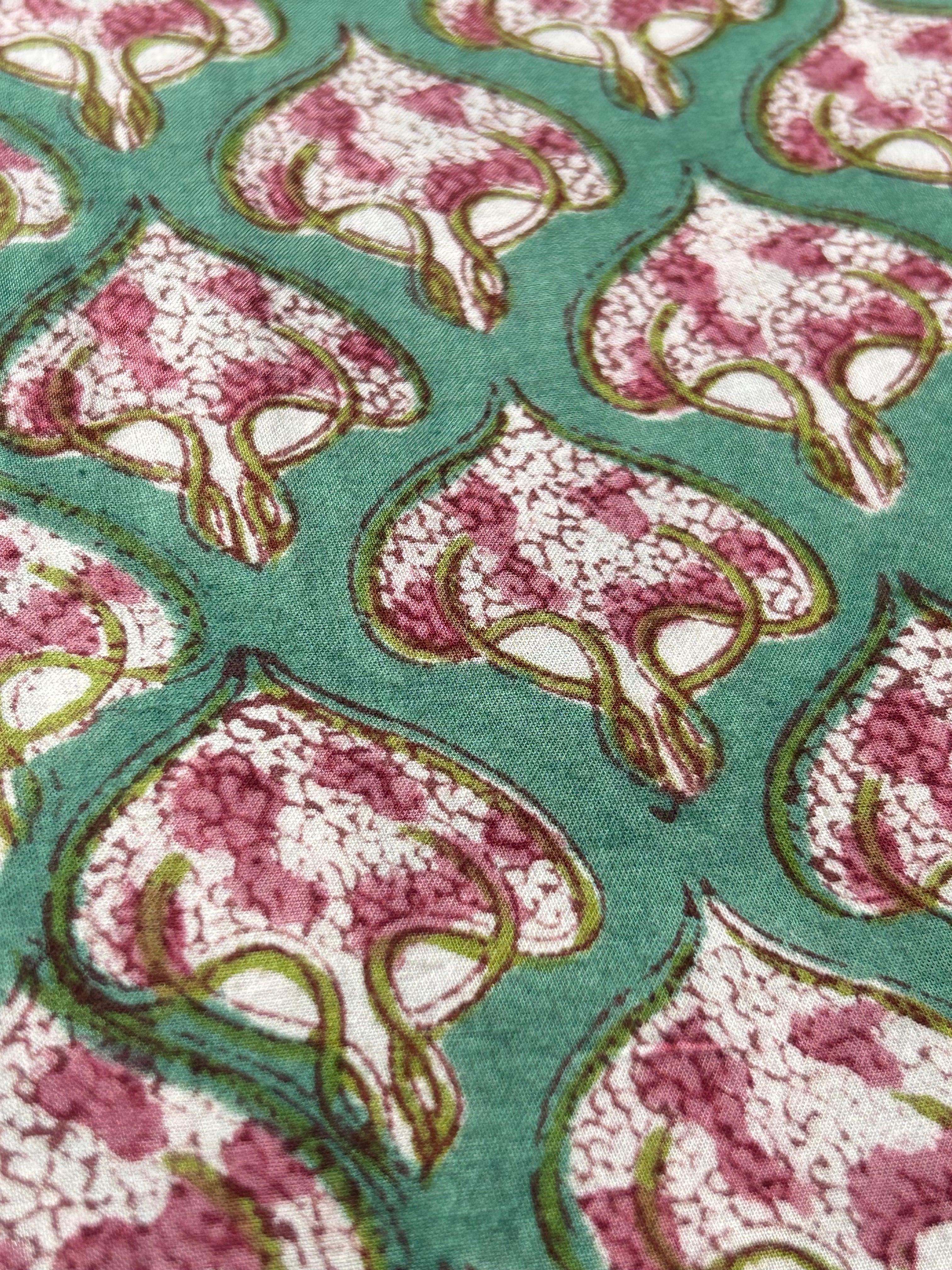 Handblock  Cotton Fabric -  Sea Green Mughal Butta