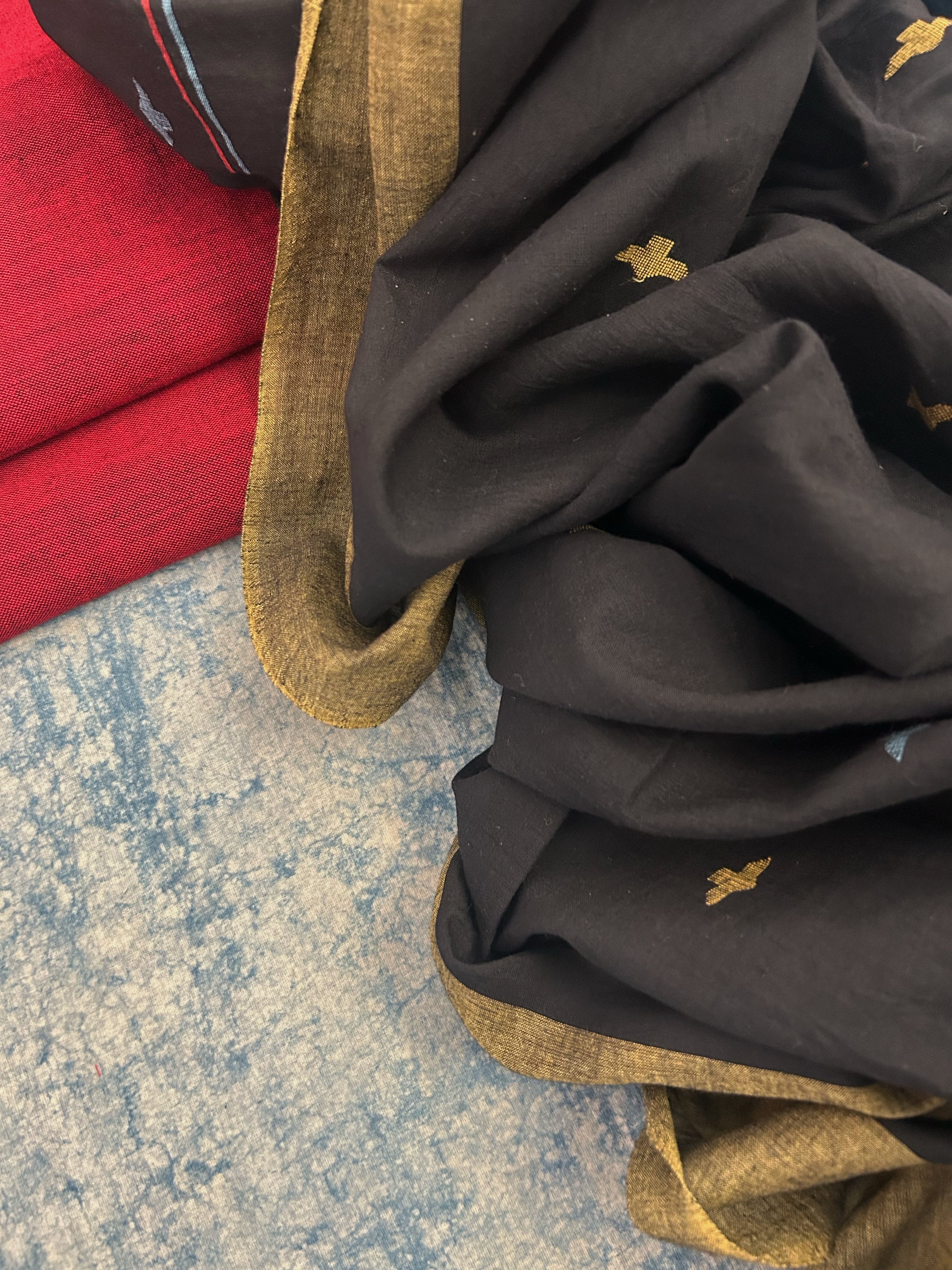 Handwoven Cotton Bengal Jamdani Dupatta Set - Deep Rose Maroon