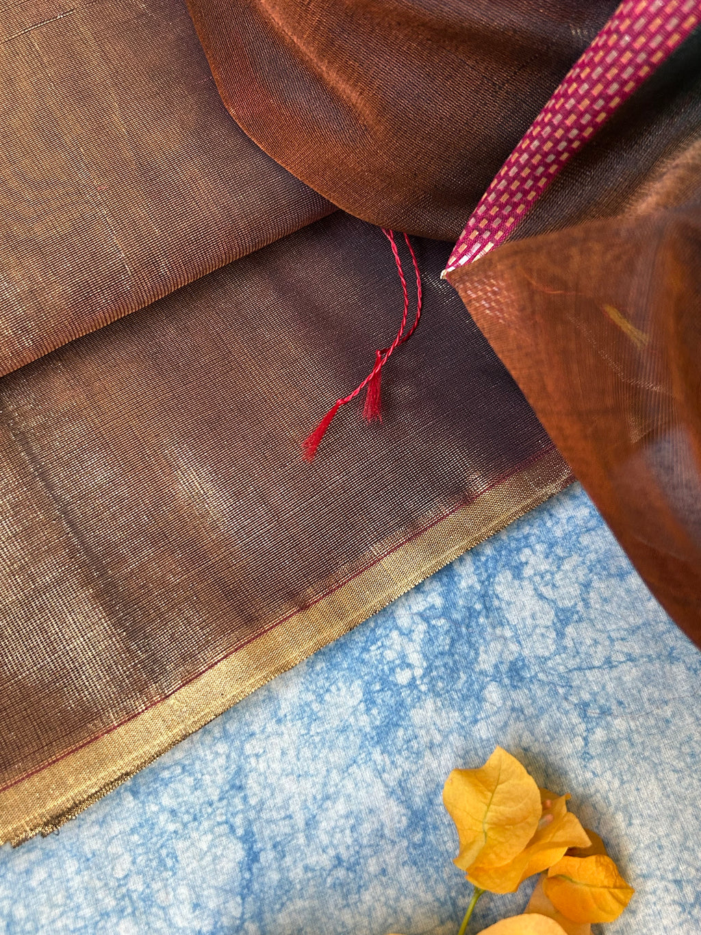 Handwoven Maheshwari Kurta Dupatta Set - Copper and Wine