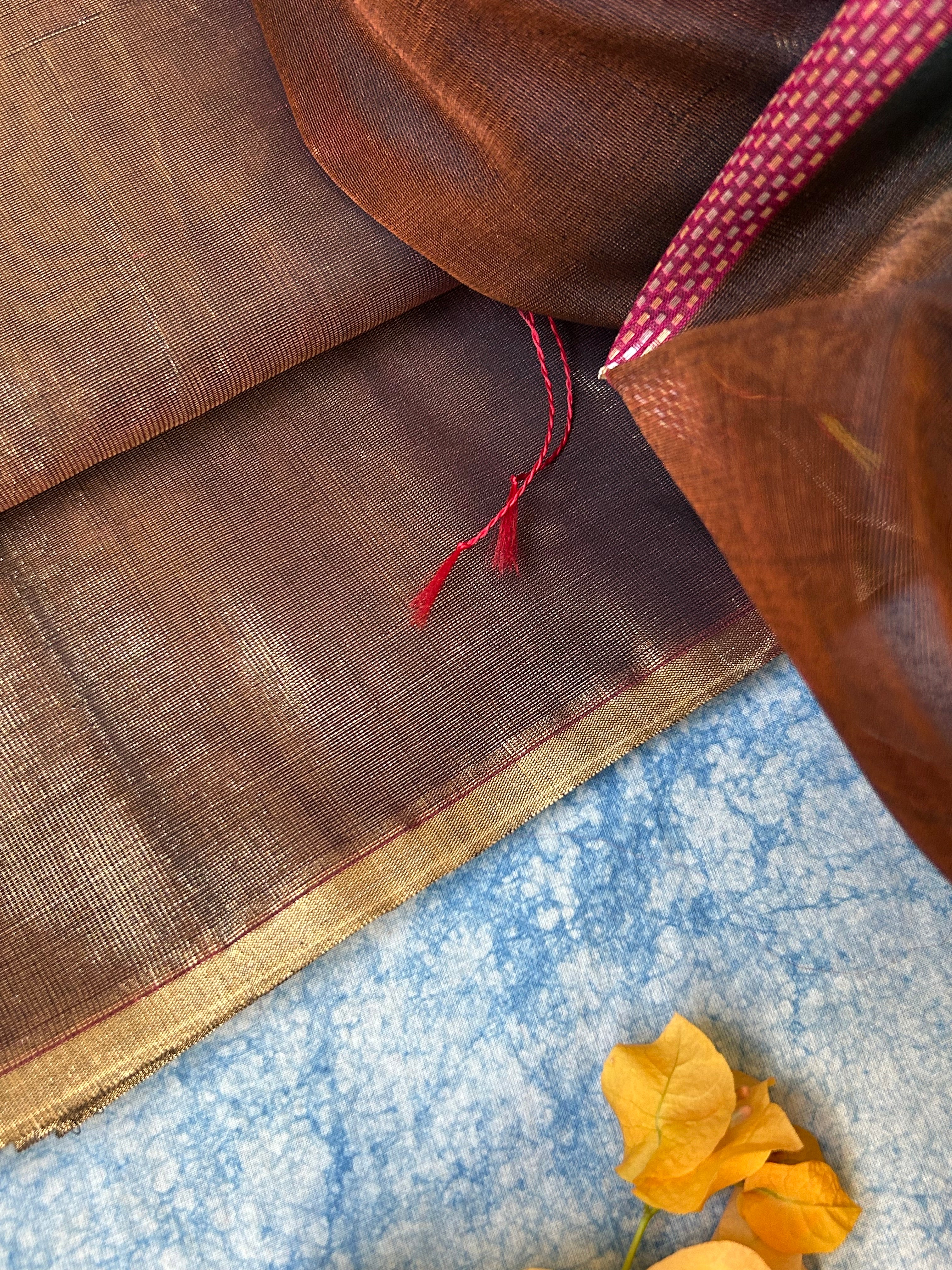 Handwoven Maheshwari Kurta Dupatta Set - Copper and Wine