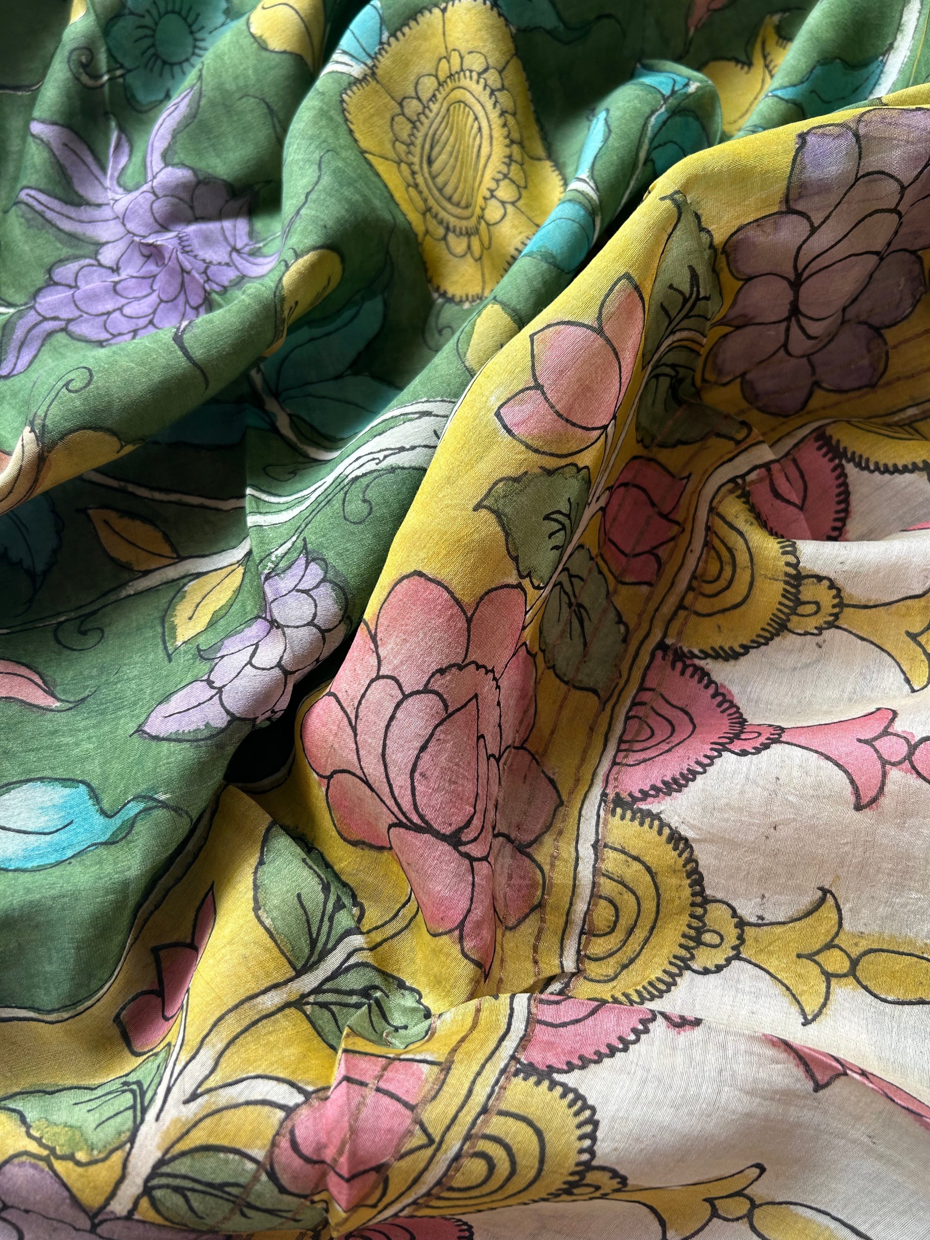 Haritika -Handwoven Hand-drawn Handpainted Pen Kalamkari Dupatta