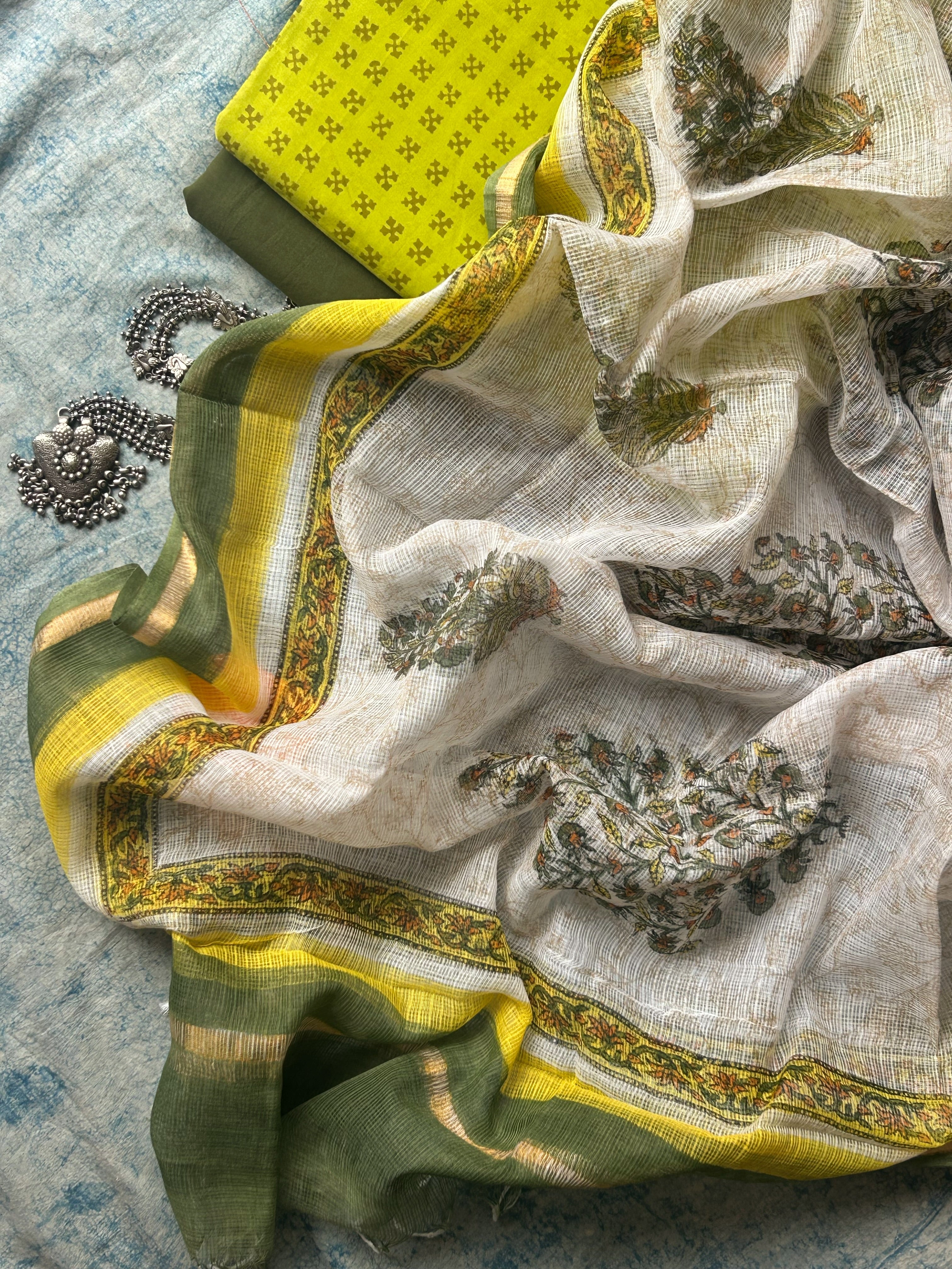 Handcrafted Cotton Suit Set - Lime and Moss Green