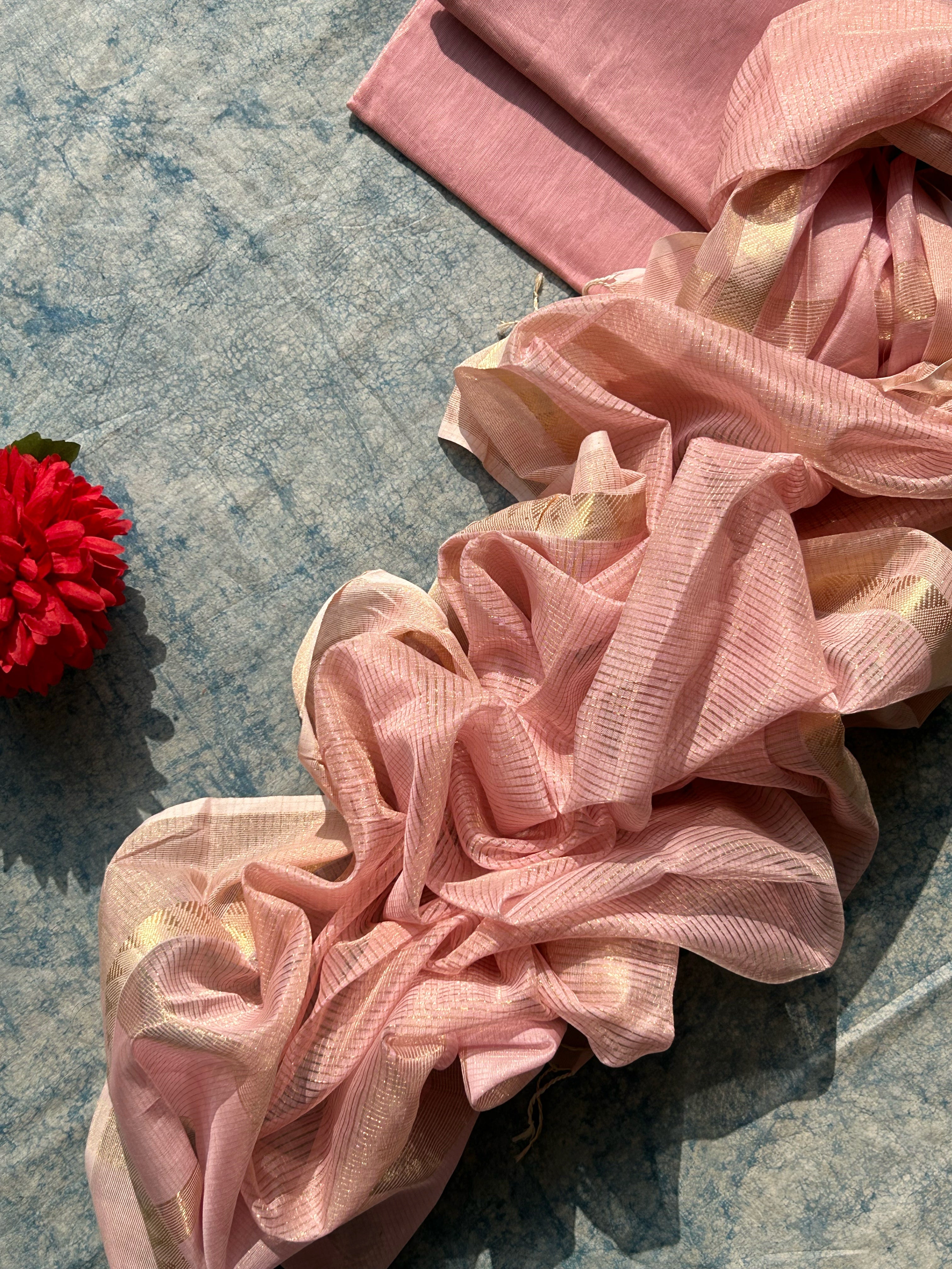 Handwoven Maheshwari Kurta Dupatta set - Baby PInk
