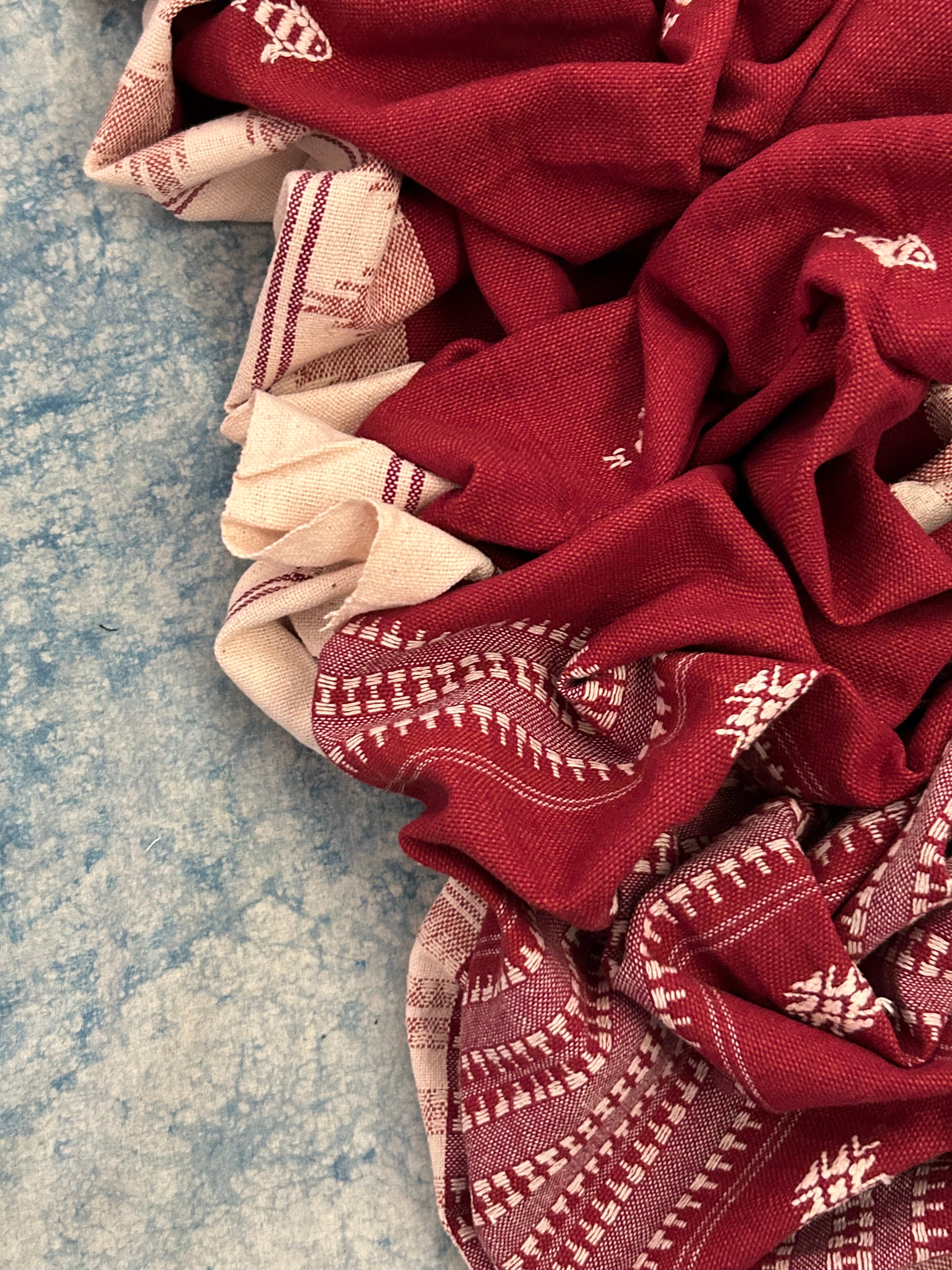 Handspun Handwoven Kotpad Suit Set - Ivory & Rust Maroon