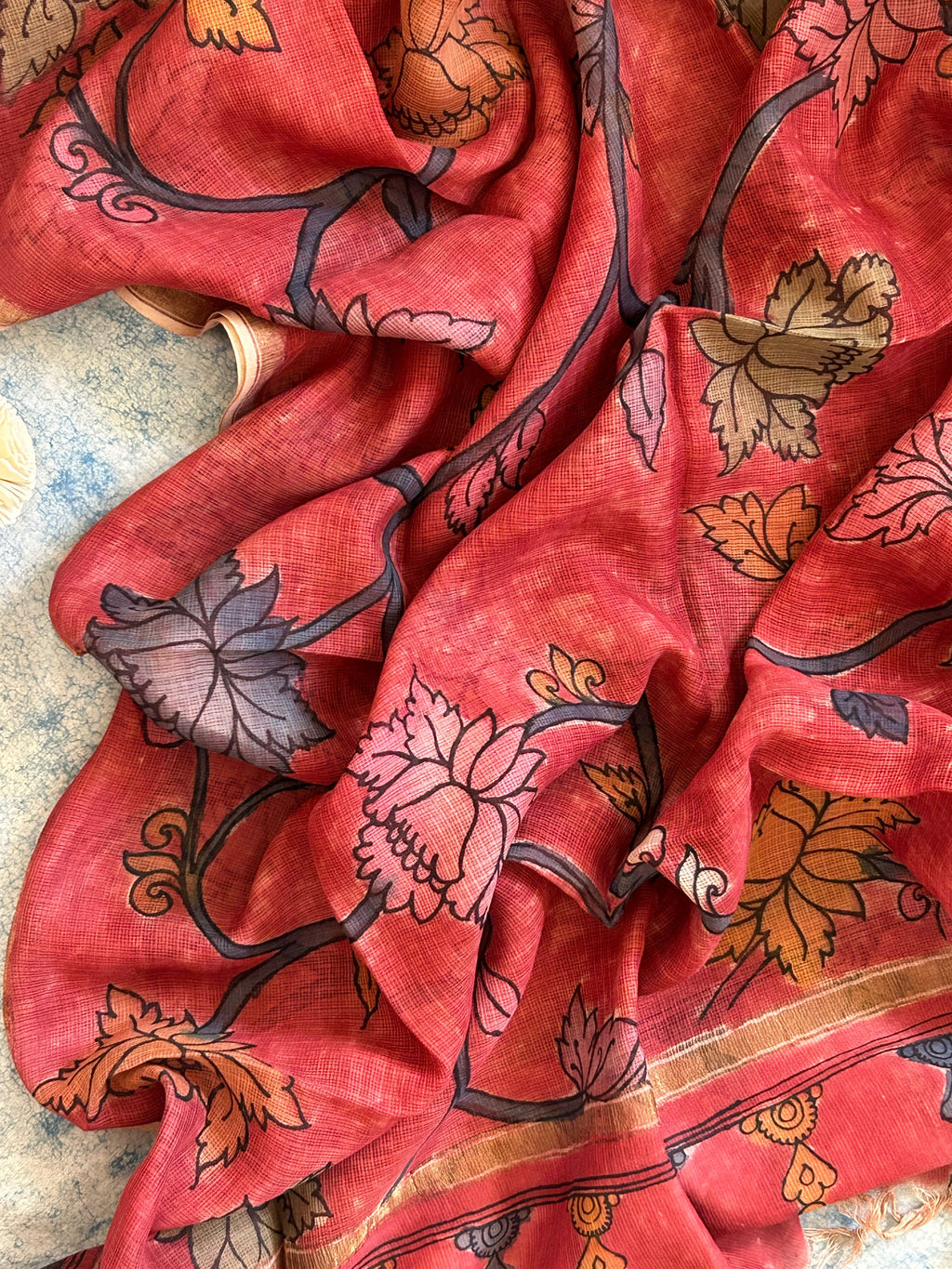 Arpita - Manjari -Handwoven Hand-drawn Handpainted Pen Kalamkari Dupatta