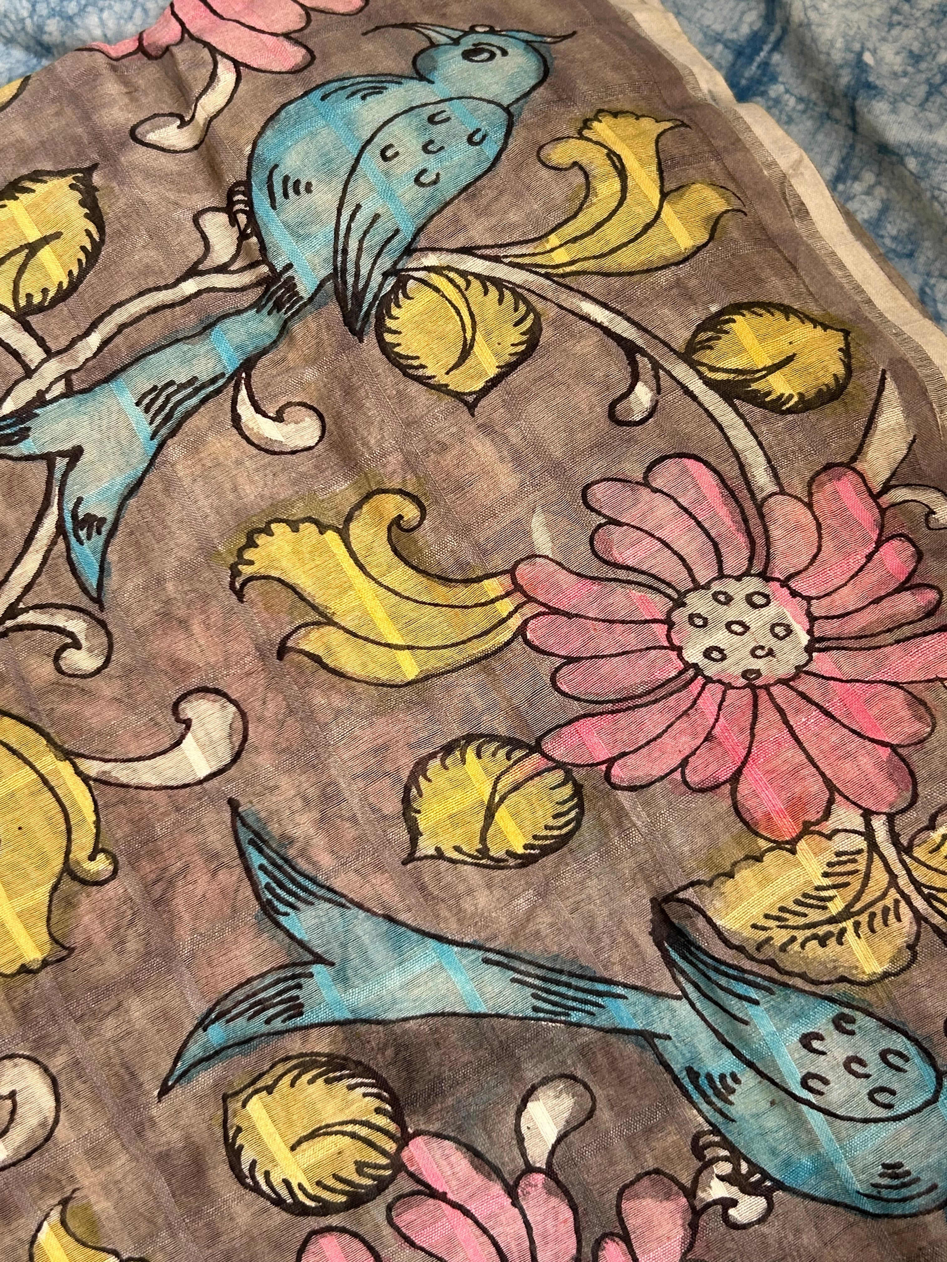 Handwoven Chanderi Silk Cotton Fabric With Handdone Pen Kalamkari