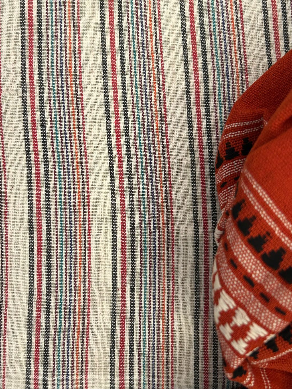 Handspun Handwoven Kotpad Suit Set -Ivory Multi Colour and Rust