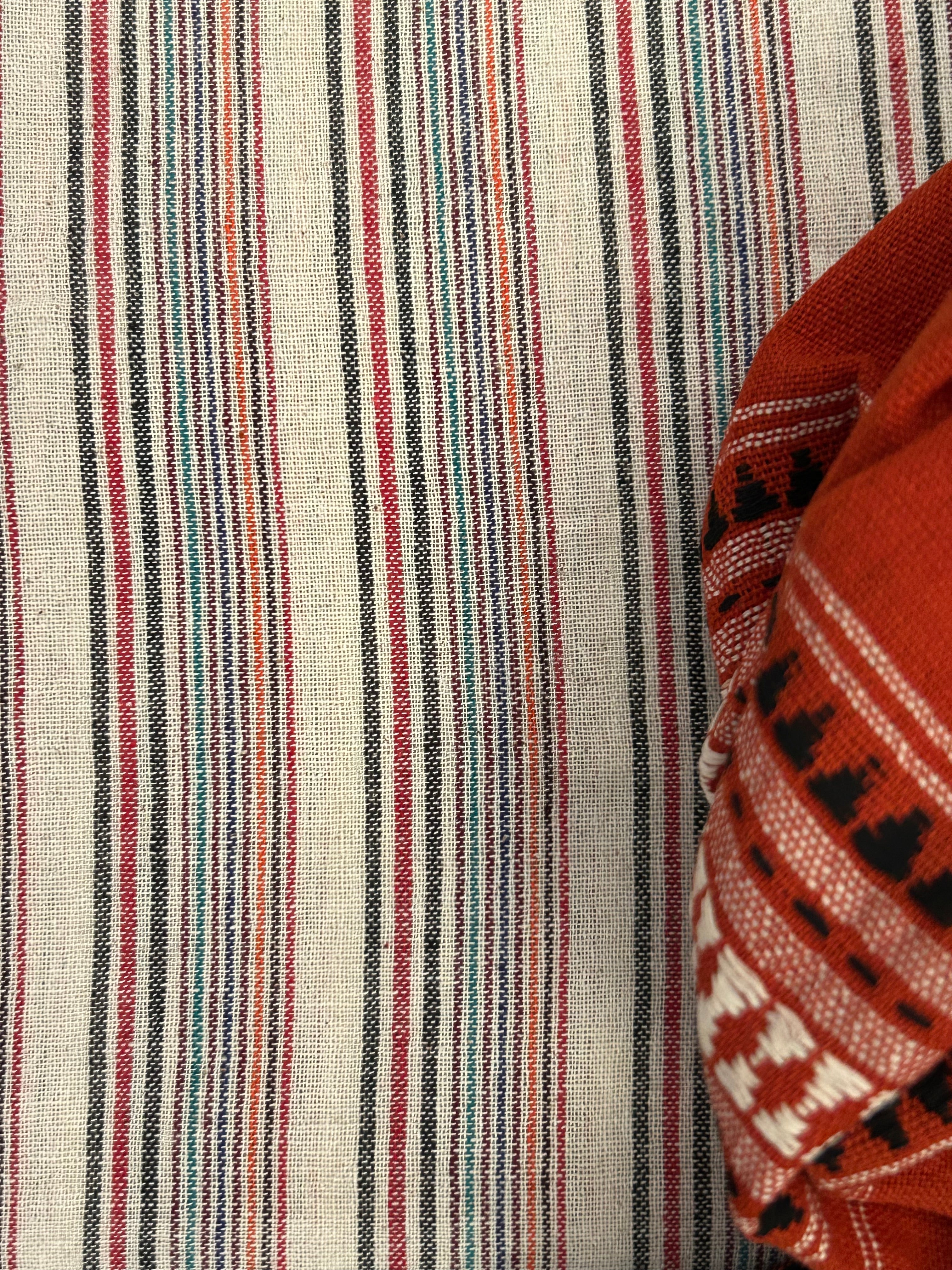 Handspun Handwoven Kotpad Suit Set -Ivory Multi Colour and Rust