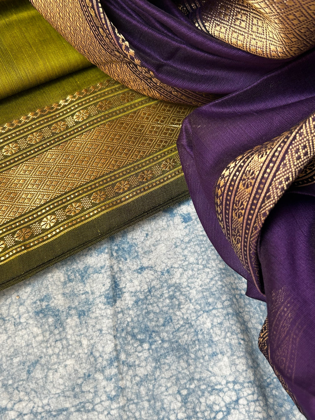 Handwoven Maheshwari Kurta Dupatta Set - Lime Green & Purple