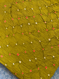 Handdone Ek Bundi Bandhani Cotton Satin Kurta Fabric - Lime Green