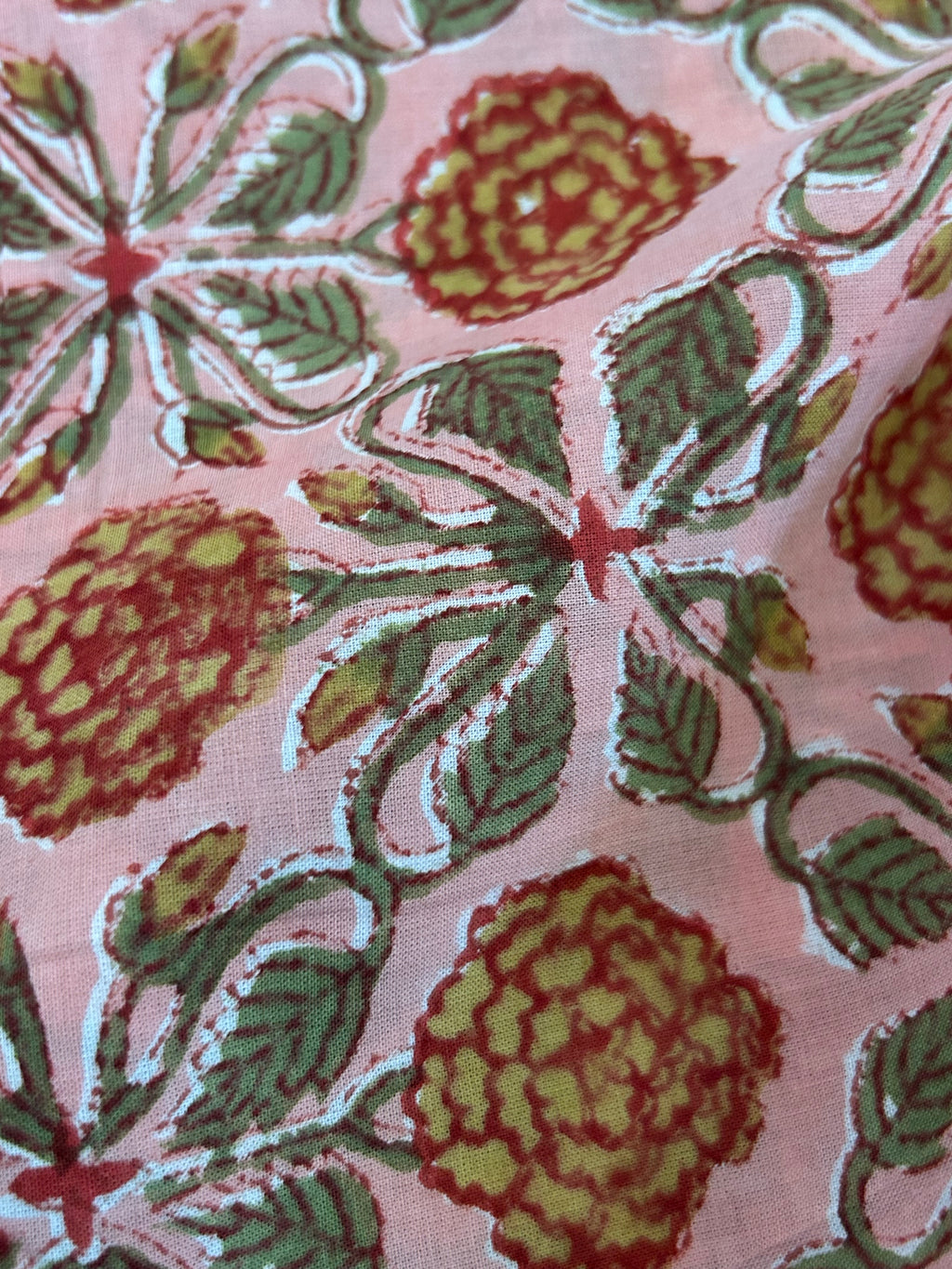 Handblock Printed Azofree dye cotton - Peach Floral (2.4m)