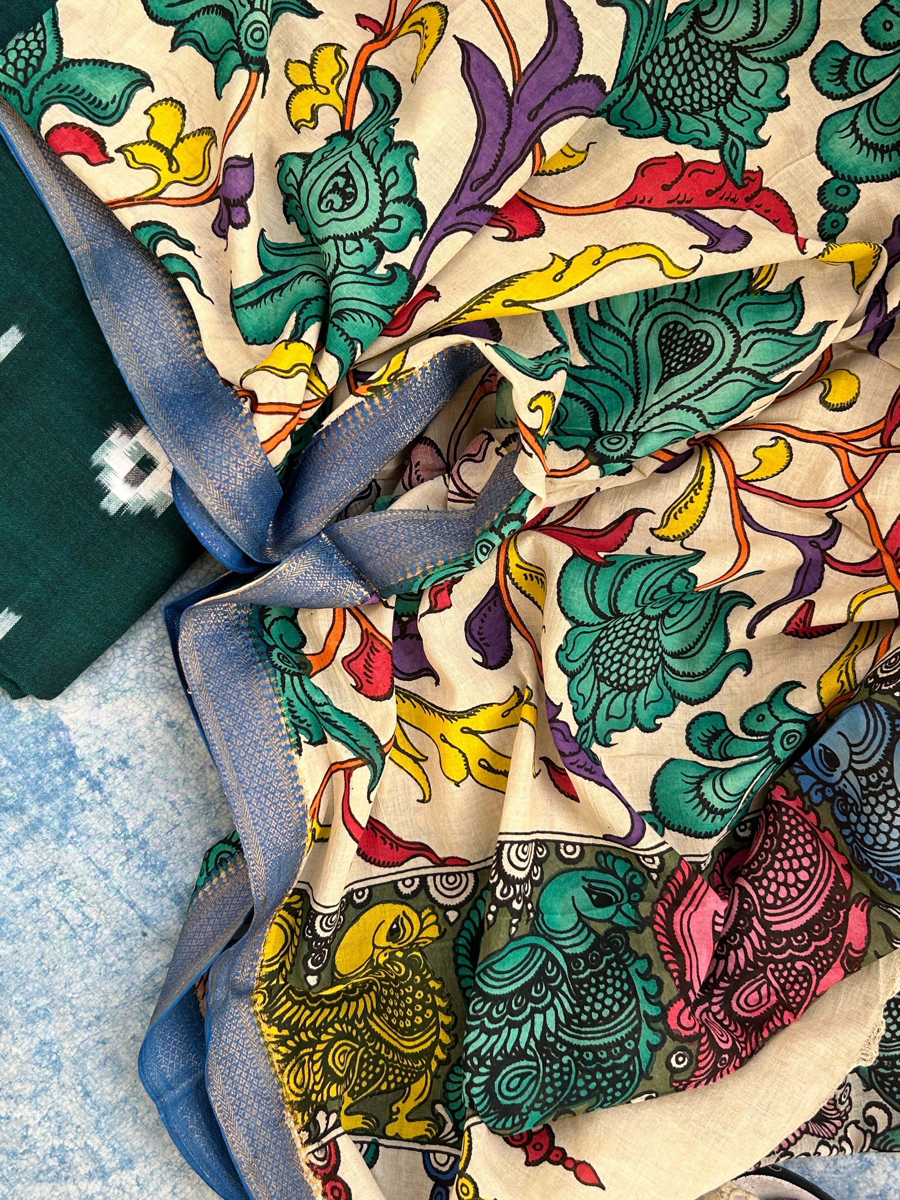 Handwoven Handcrafted Kalamkari Double Ikat Kurta Dupatta Set
