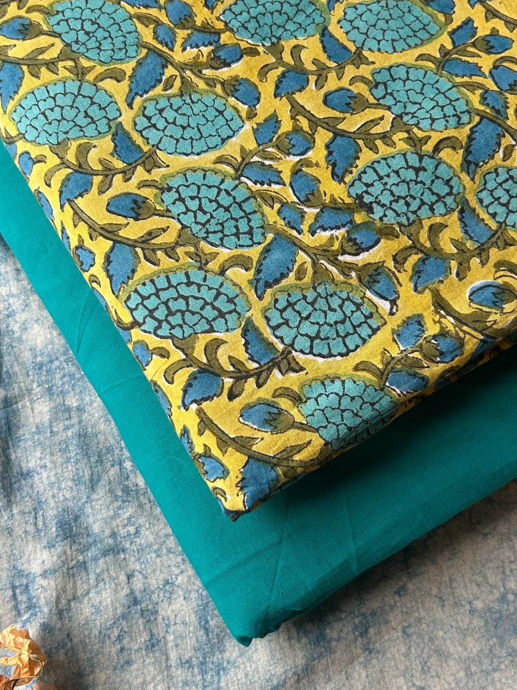 Handblock Cotton Fabric - Lime Green Floral