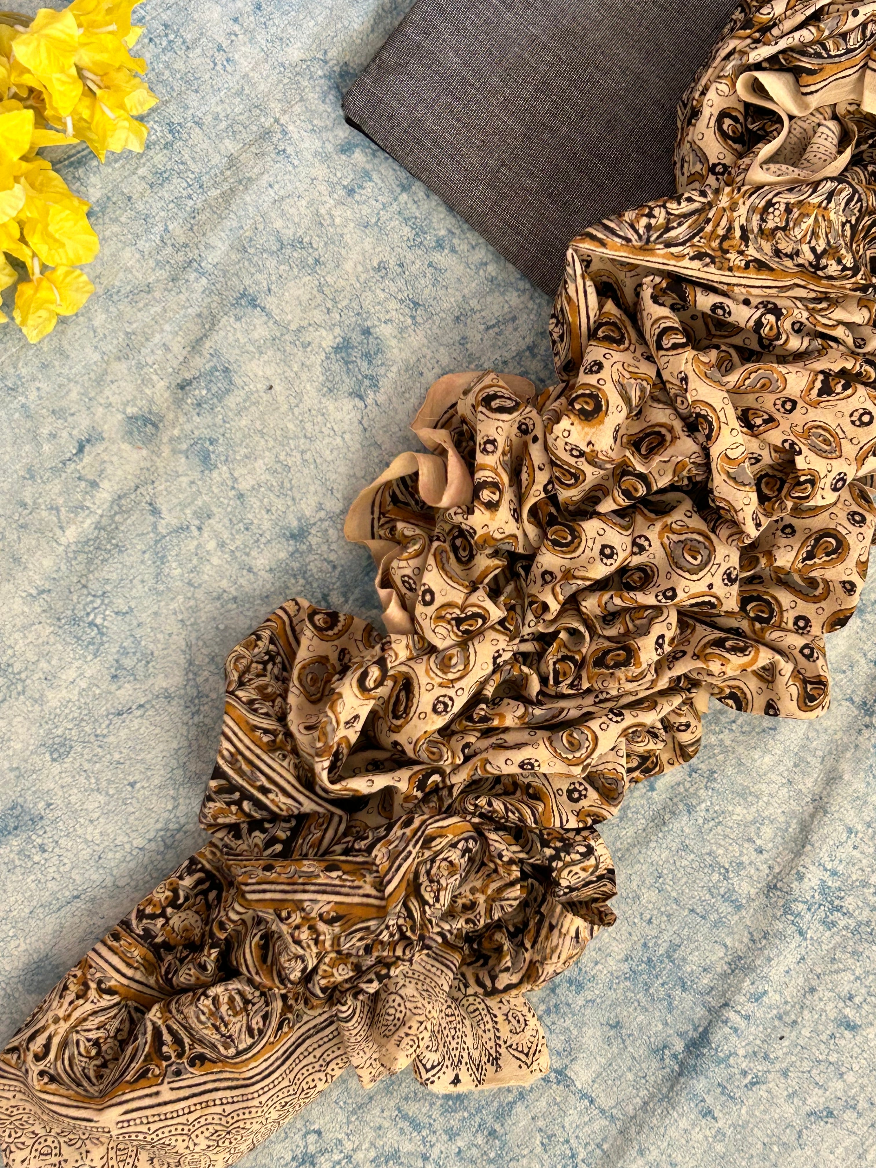 Handwoven Handcrafted Ikath Kalamkari Kurta Dupatta Set