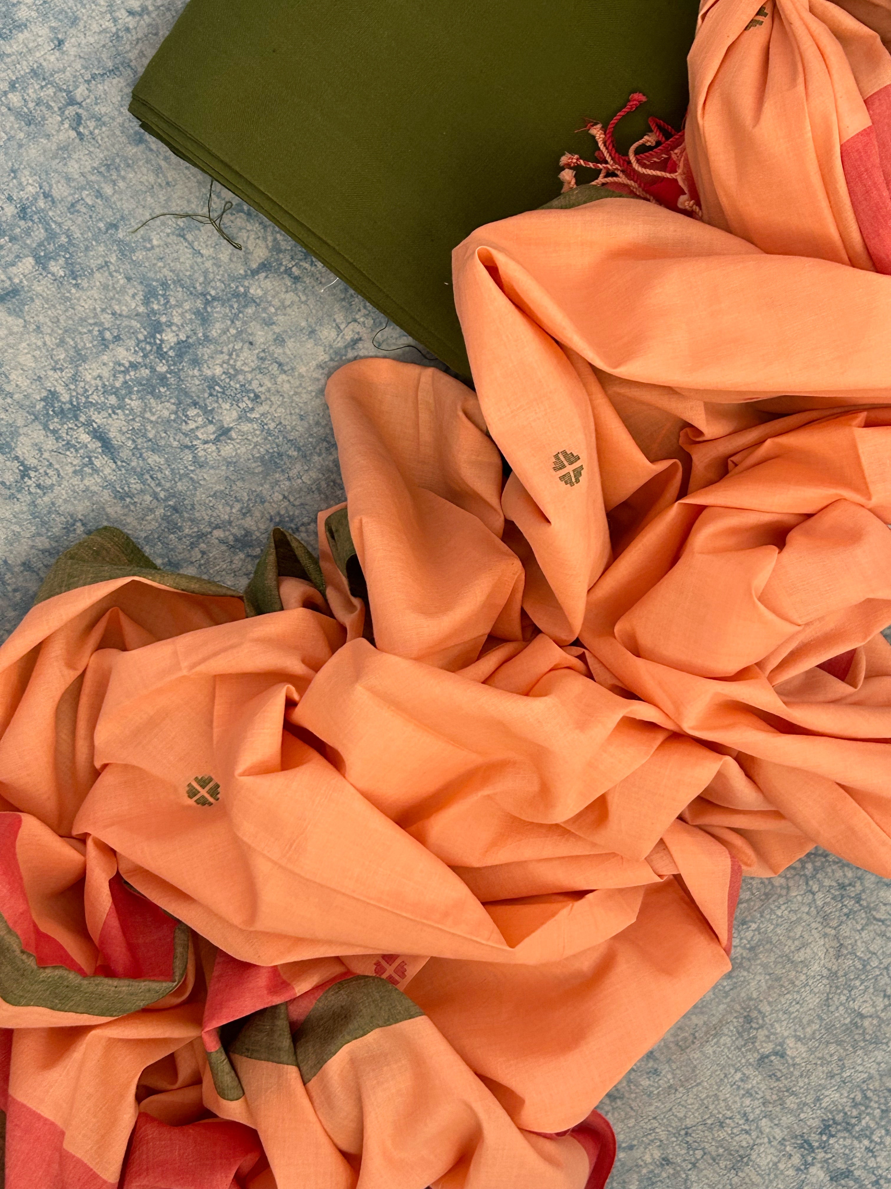 Handwoven Cotton Bengal Jamdani Dupatta Set - Spring Story