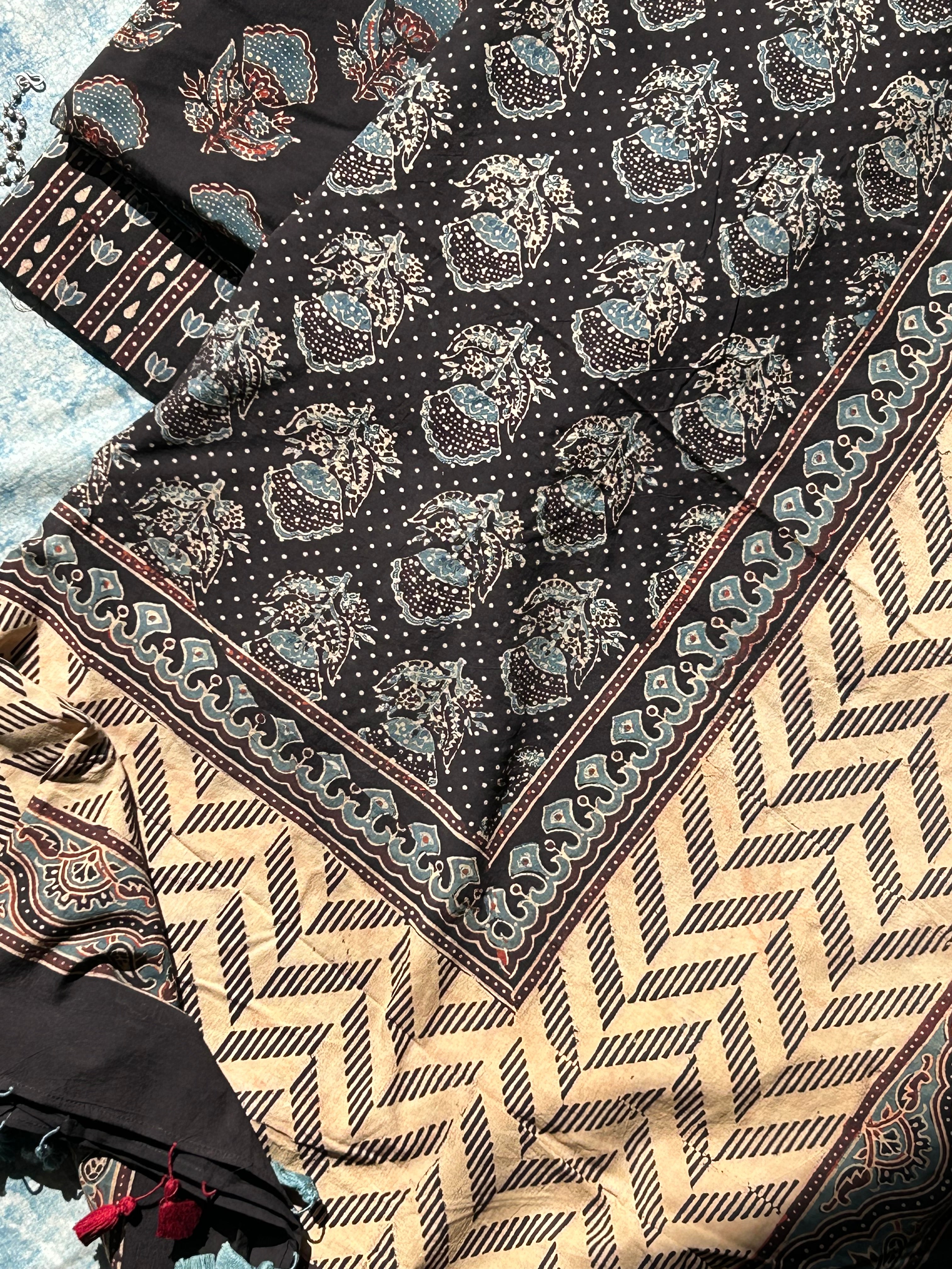 Natural Dyes Handblock Ajrakh Cotton Suit