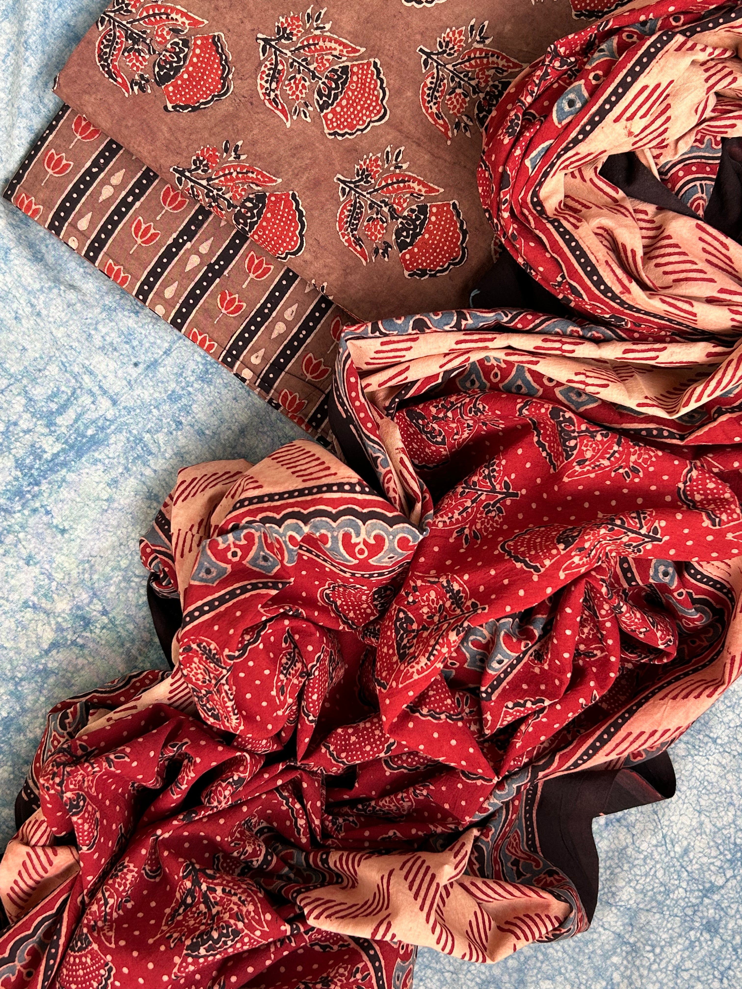 Natural Dyes Handblock Ajrakh Cotton Suit