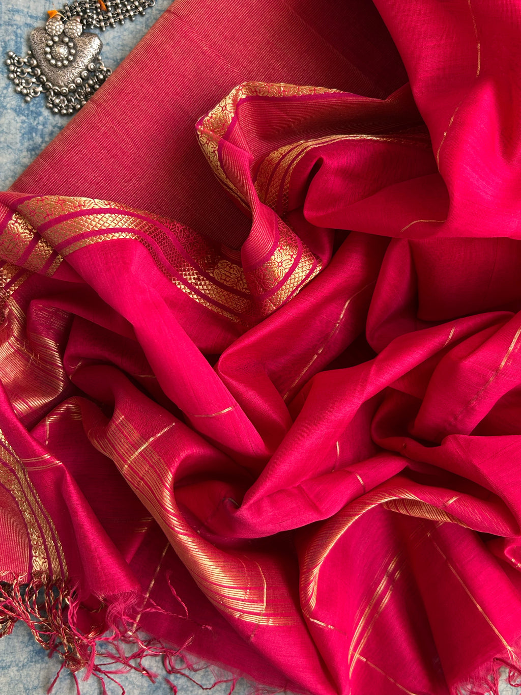 Handwoven Maheshwari Kurta Dupatta Set - Pink