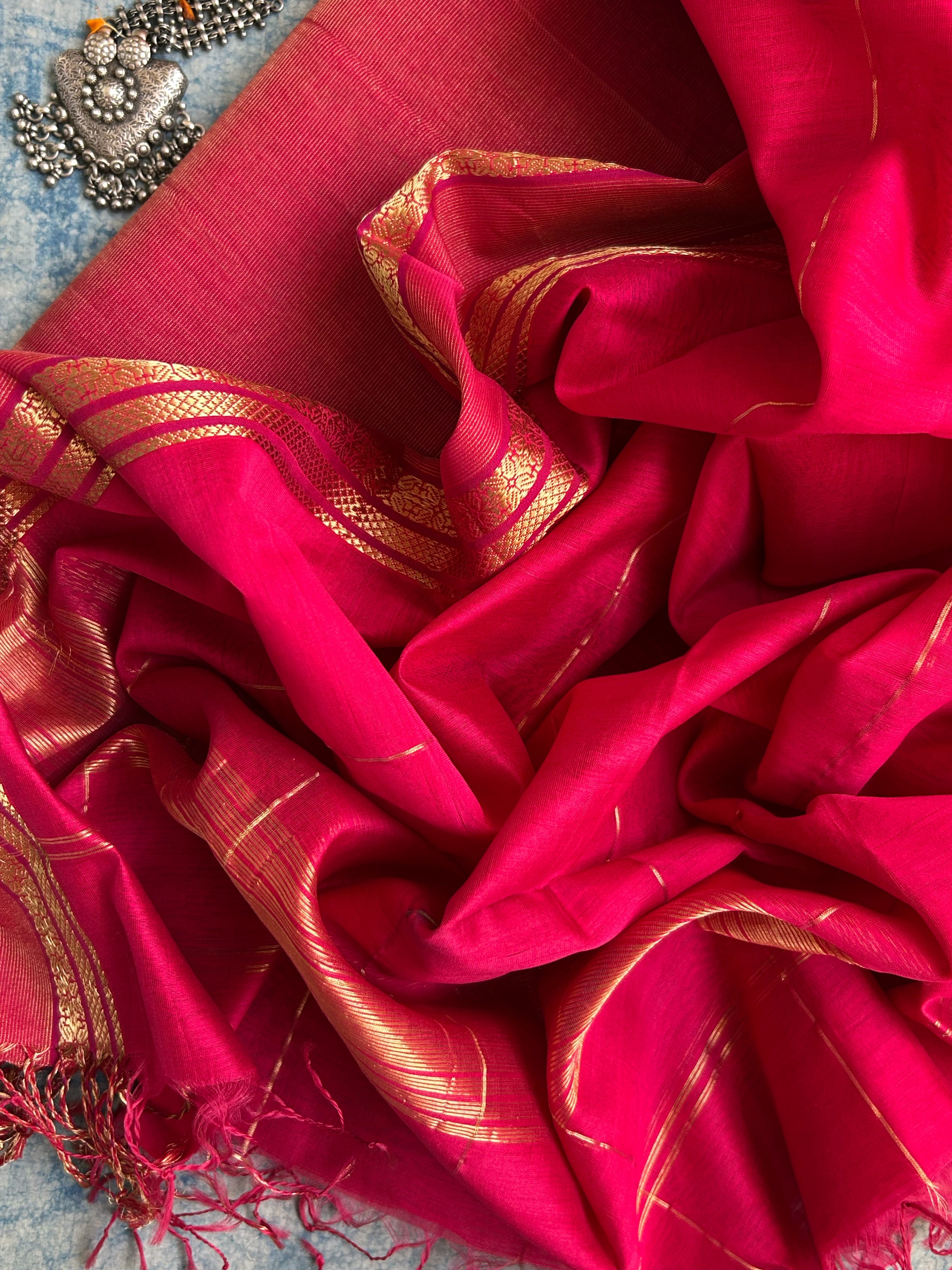 Handwoven Maheshwari Kurta Dupatta Set - Pink