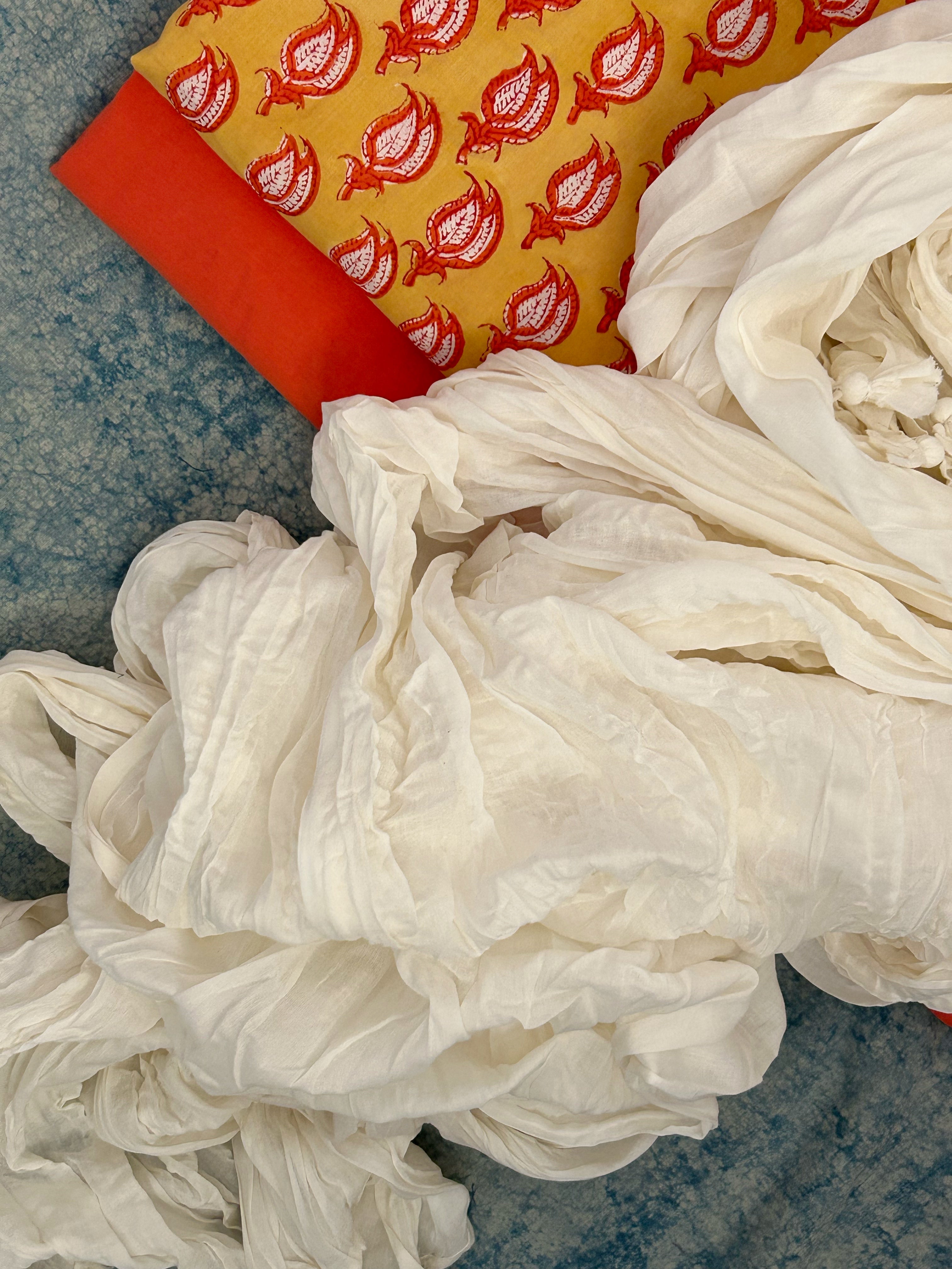 Handcrafted Cotton Suit Set - Sunflower Yellow and Orange