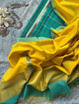Handwoven Maheshwari Kurta Dupatta Set - Turquoise & Yellow