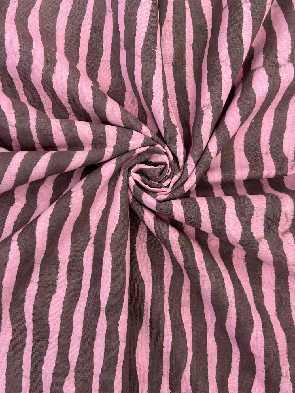 Handblock Printed Azofree dye cotton - Pink & Ash Grey Stripes