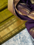 Handwoven Maheshwari Kurta Dupatta Set - Lime Green & Purple