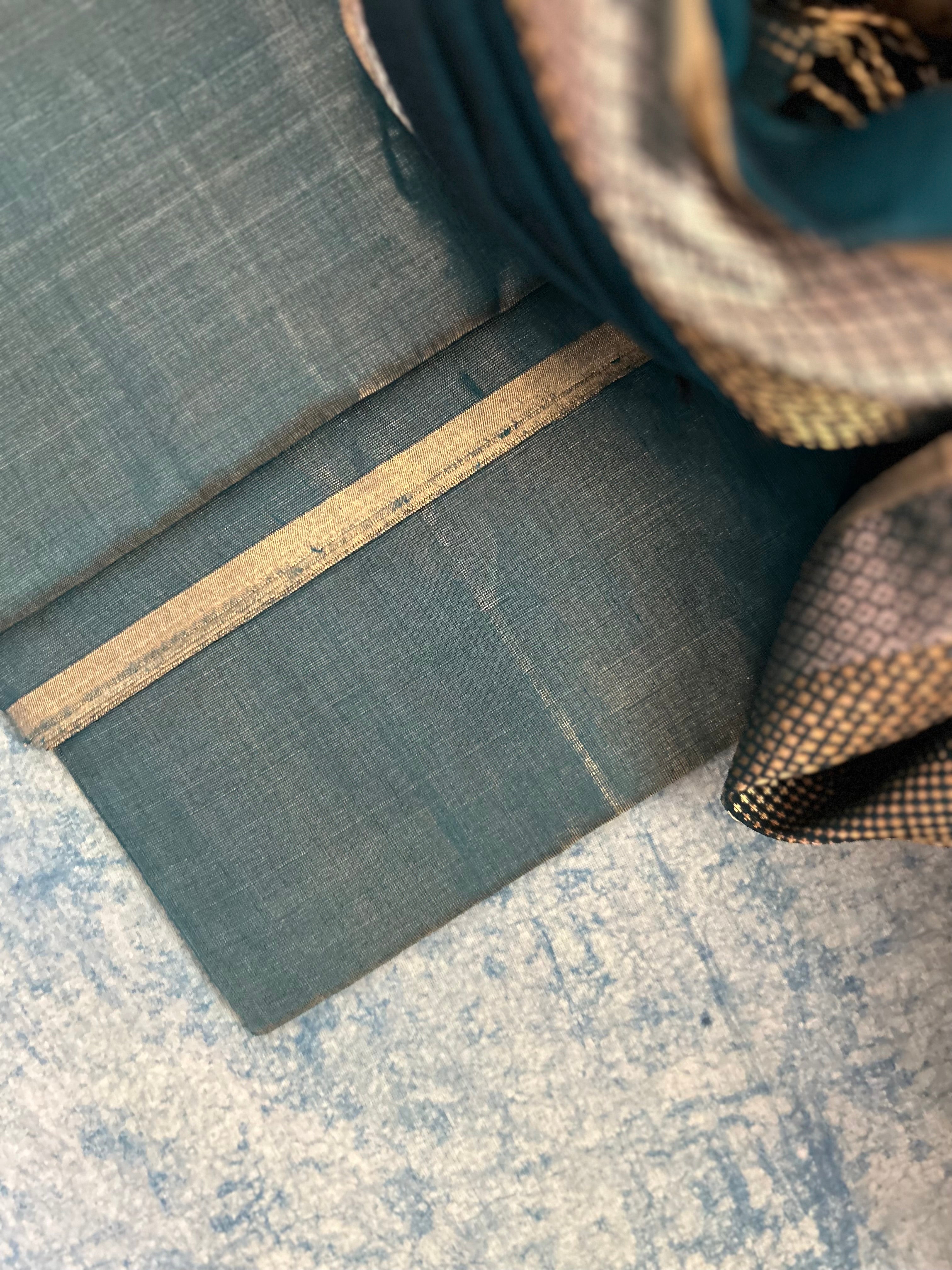 Handwoven Maheshwari Kurta dupatta set - Teal Blue