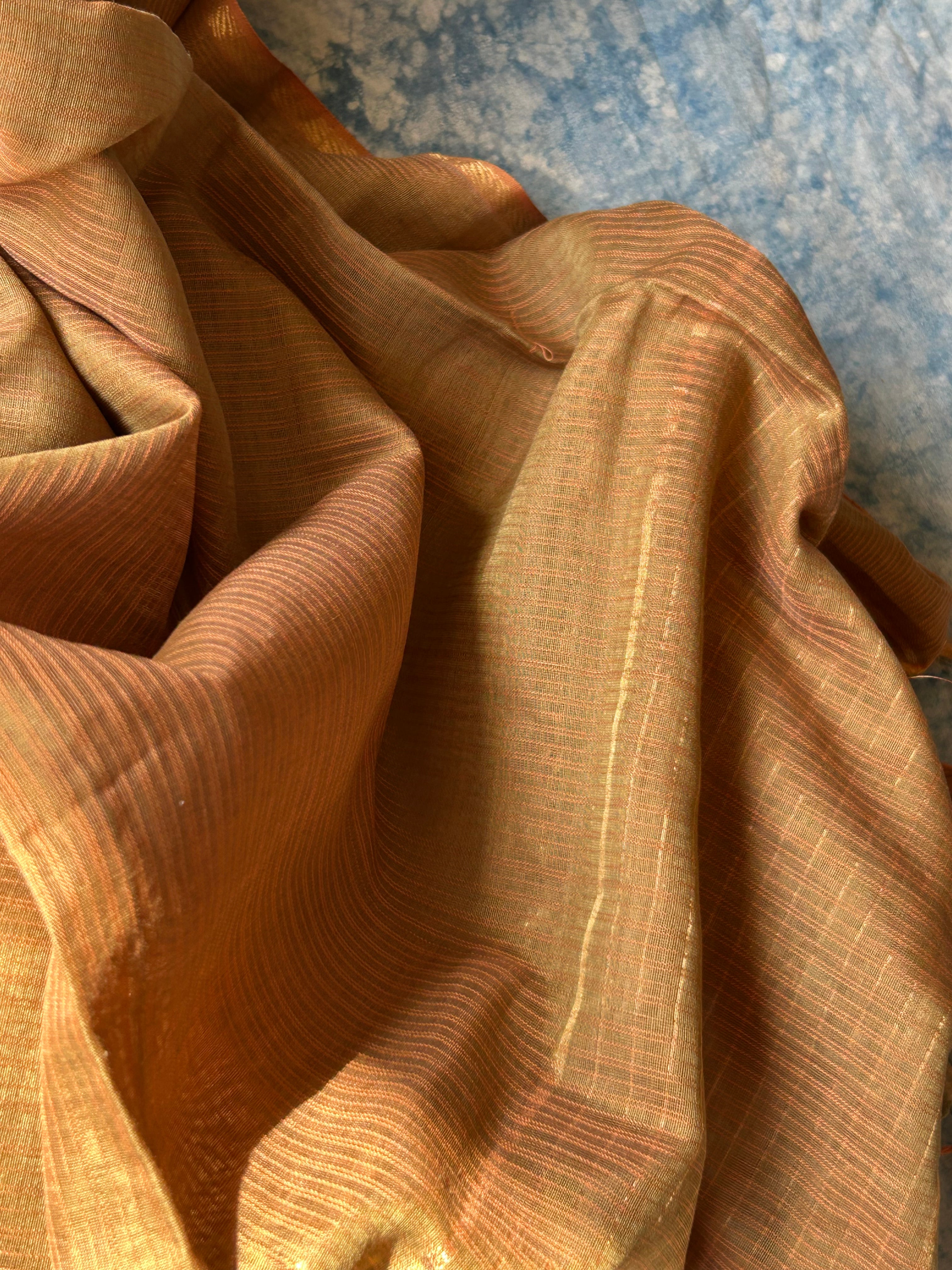 Handwoven Maheshwari Kurta Dupatta Set - Burnt Orange & Almond