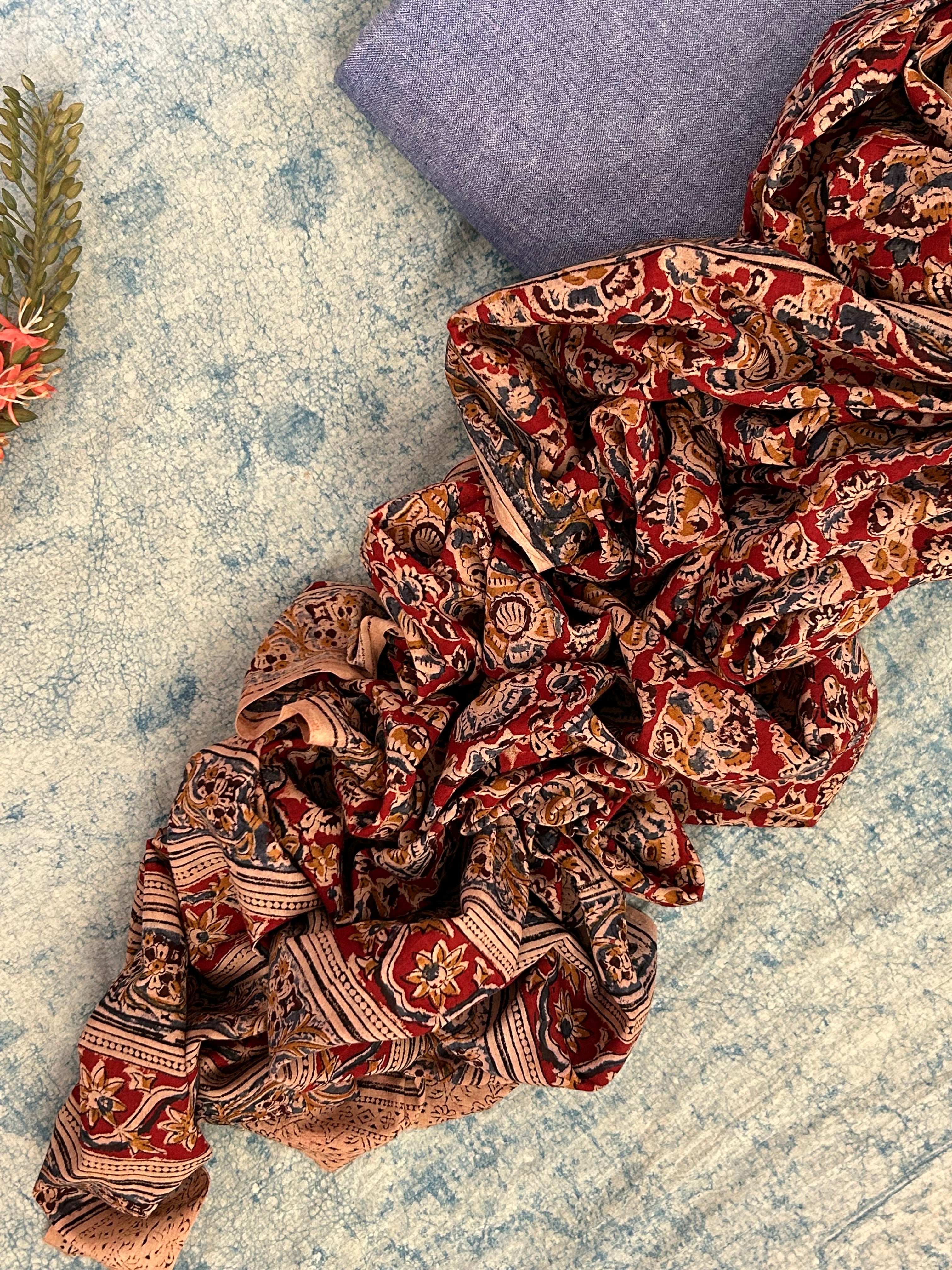 Handwoven Handcrafted Ikath Kalamkari Kurta Dupatta Set