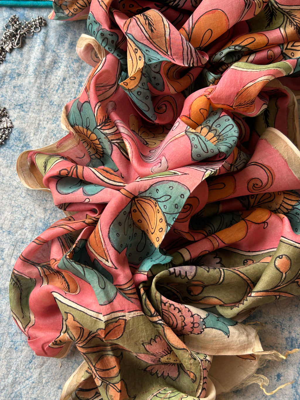Mohini - Handwoven Hand-drawn Handpainted Pen Kalamkari Kurta Dupatta Set