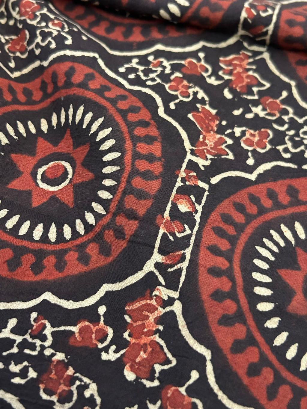 Handblock Printed Ajrakh Cotton - Black and Madder (1m)