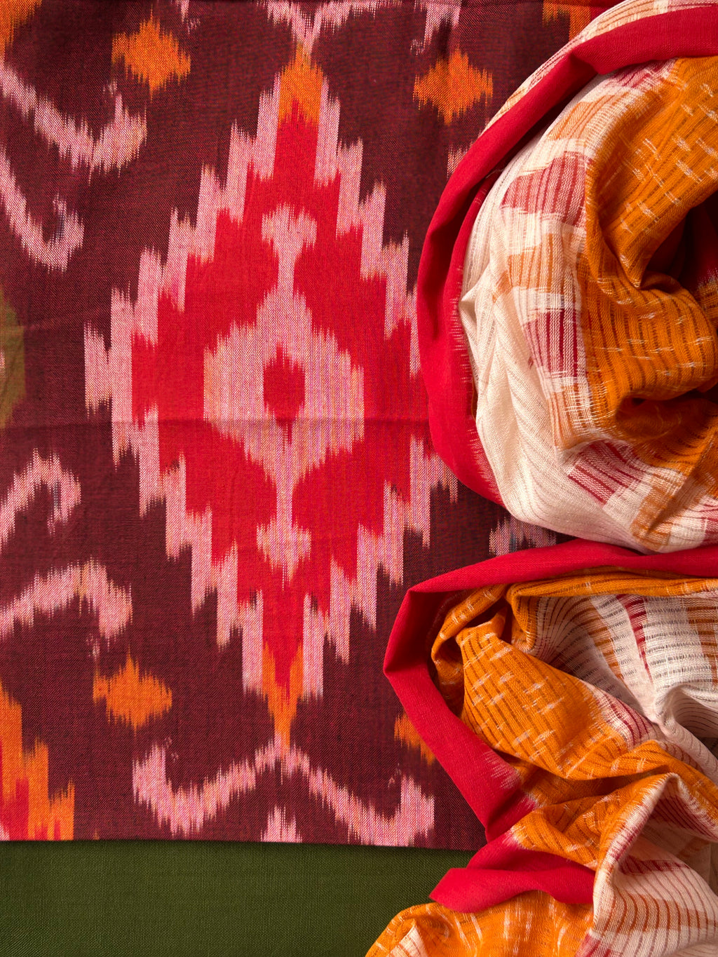 Anurag - Handwoven Central Asian Pochampally  Ikath Kurta Dupatta Set