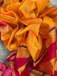 Handwoven Maheshwari Kurta Dupatta Set -Blue & Burnt Orange