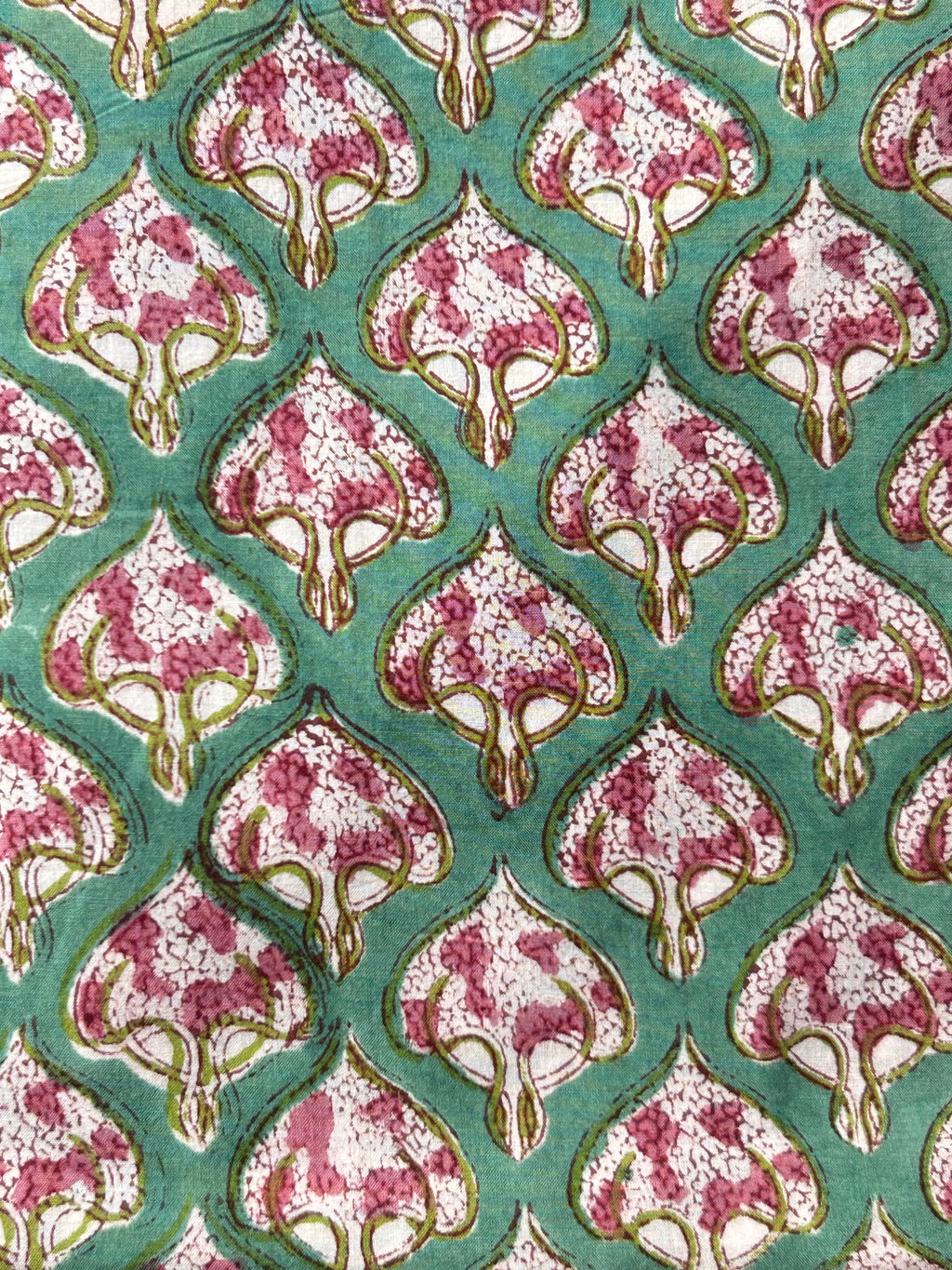 Handblock  Cotton Fabric -  Sea Green Mughal Butta