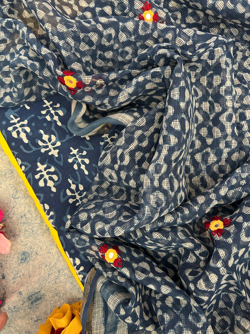 Handblock Handdone Embroidery Cotton Kota Suit